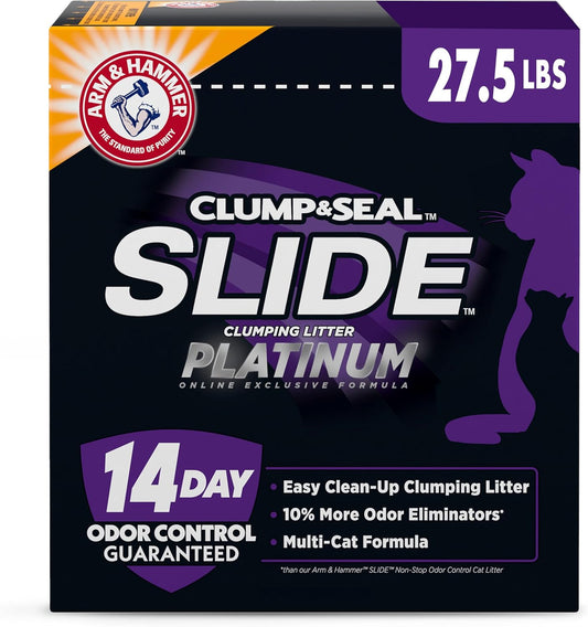 ARM & HAMMER Clump & Seal Slide Platinum Multi-Cat Clumping Litter, Easy Clean, Superior Odor Control, 27.5 Lbs