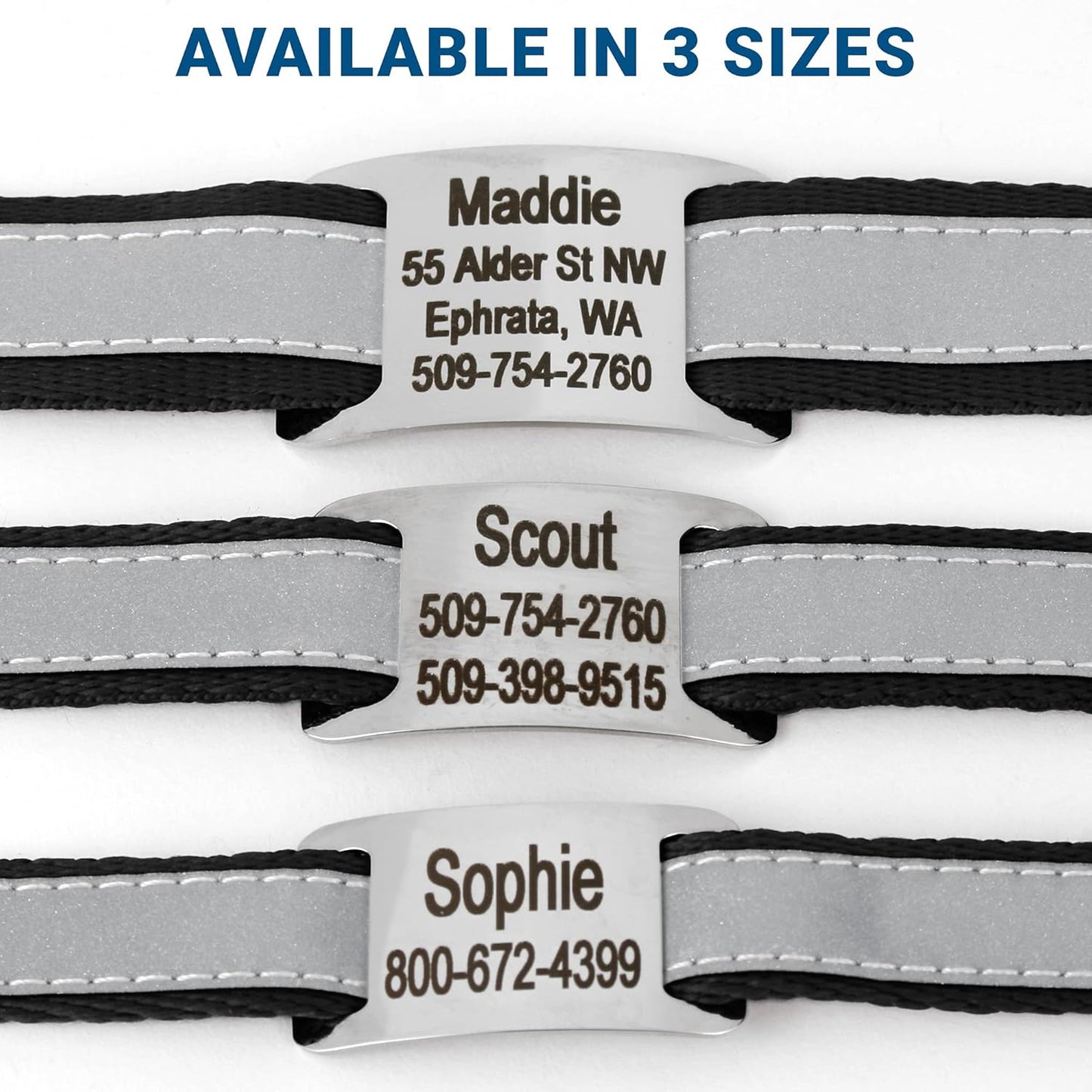 GoTags Reflective Personalized Dog Collar with Nameplate, Adjustable Dog Collar with Custom Engraved Steel Slide On Pet ID Tag, Silent, No Noise Dog Tag for Large Medium or Small (Black, Medium)