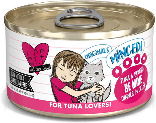 Weruva BFF Minced Natural Wet Cat Food, Tuna and Bonito Be Mine in Gelee, 3oz Can, Pack of 24