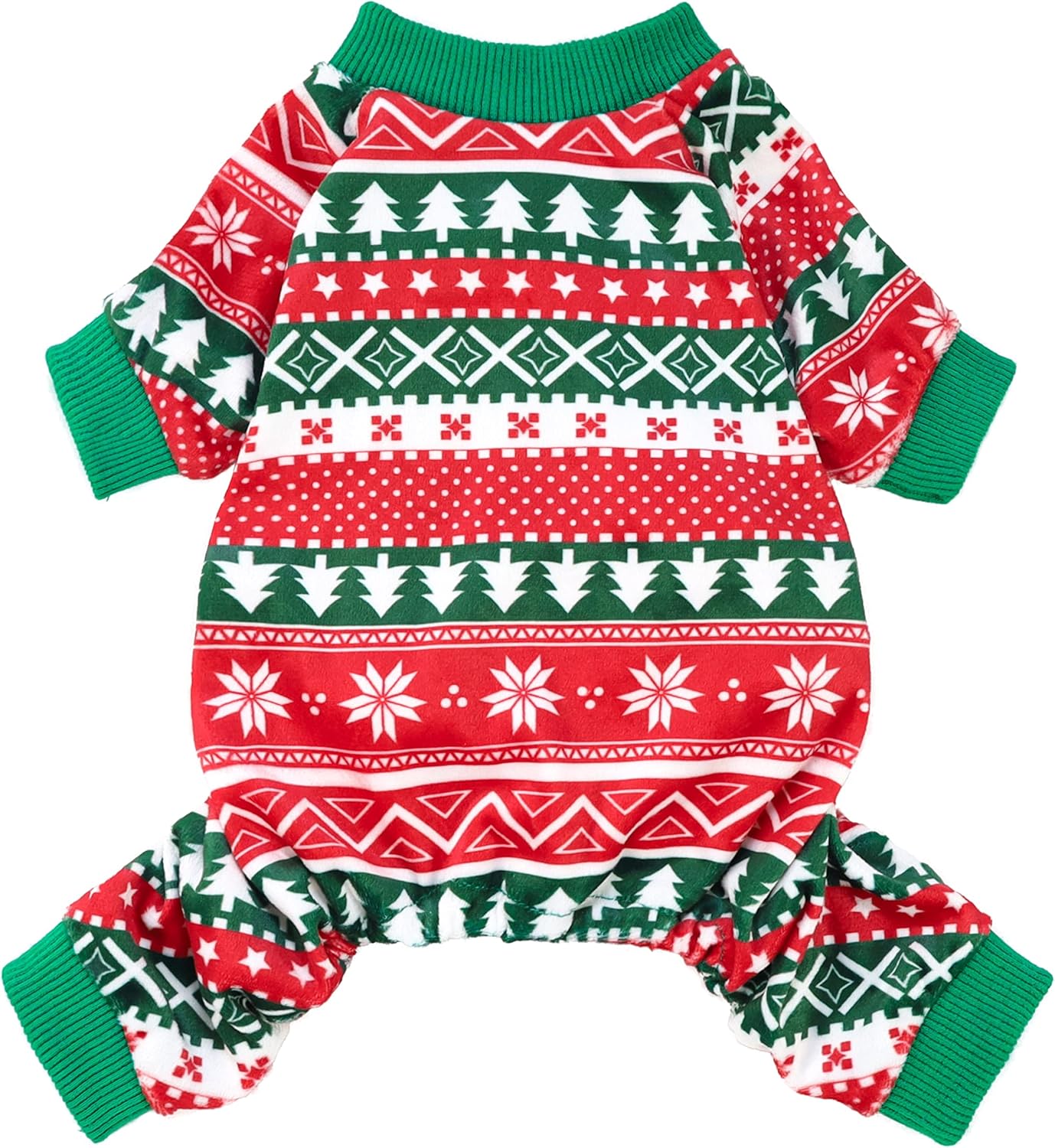 Fitwarm Dog Christmas Outfit, Holiday Pet Clothes for Small Dogs Boy Girl, Festive Pajamas with Feet, Puppy Onesie, Red, Green, XS