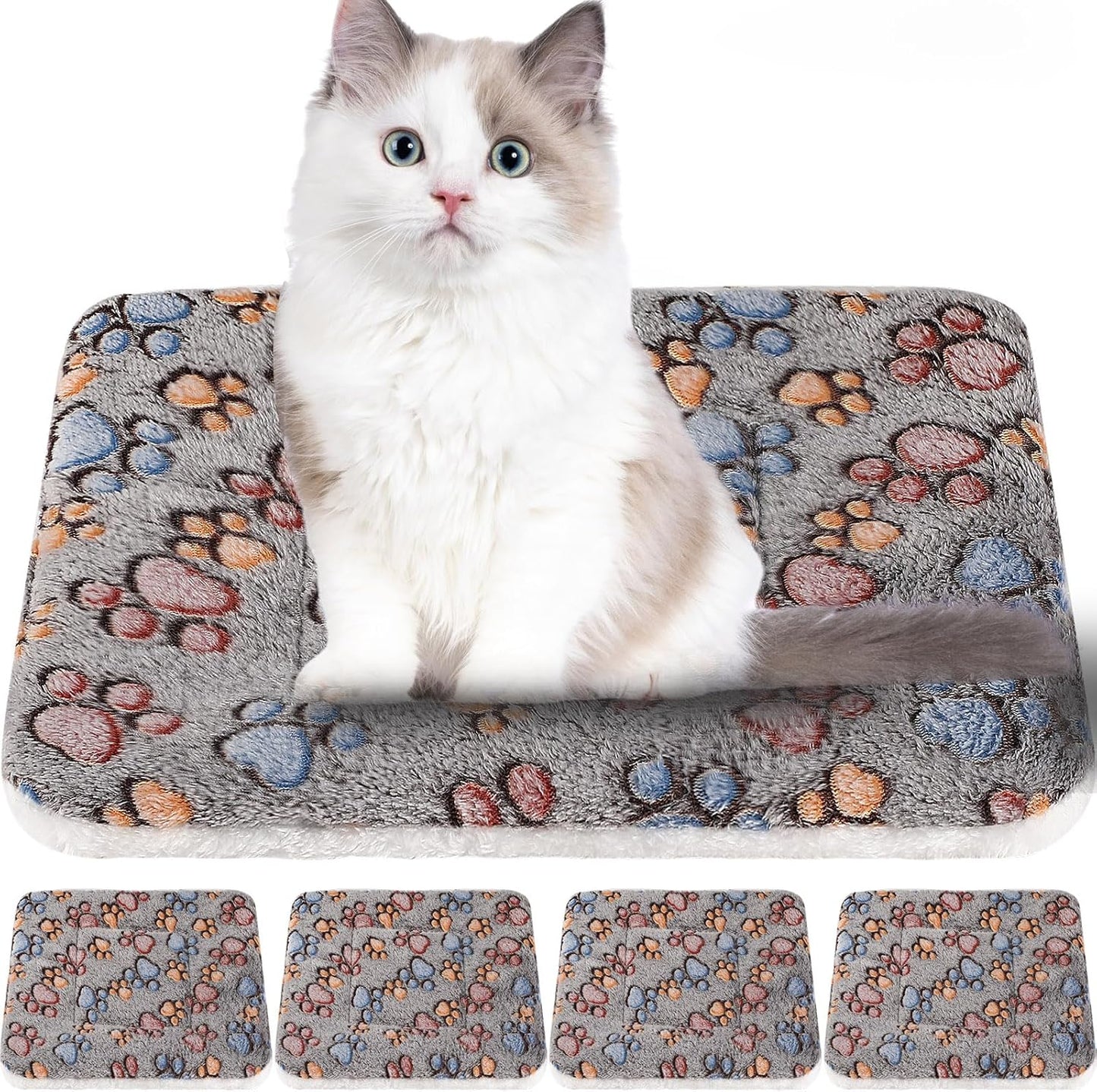 4 Pack Ultra Soft Dog Cat Bed Mat with Cute Prints Reversible Fleece Dog Crate Kennel Pad Cozy Washable Thickened Hamster Guinea Pig Pet Bed Mat for Small Animals(13 x 19 Inches,Gray)