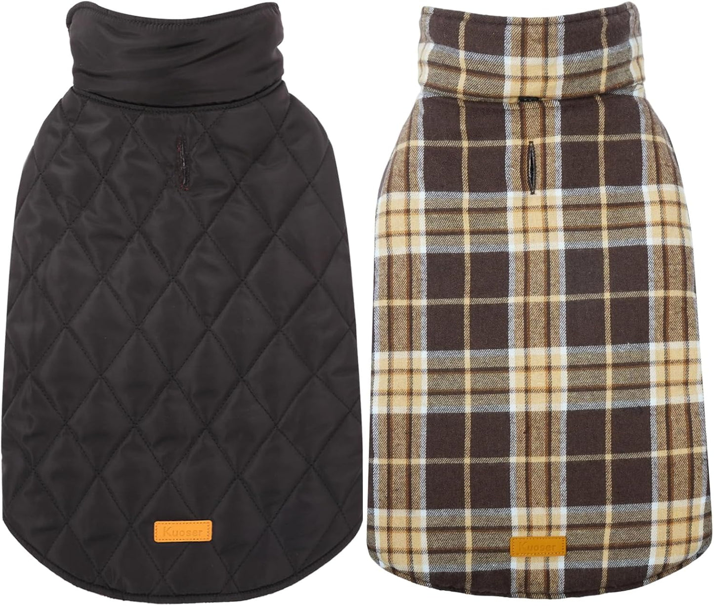 Kuoser Waterproof Dog Coat, Reversible Dog Jacket for Medium Dogs, Adjustable Durable Doggie Winter Coat Warm Puppy Cold Weather Apparel from Small to Large Breed, New Brown M