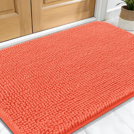 OLANLY Dog Door Mat for Muddy Paws 34x21, Absorbs Moisture and Dirt, Absorbent Non-Slip Washable Doormat, Quick Dry Chenille Mud Mat for Dogs, Entry Indoor Entryway Carpet for Inside Floor, Coral