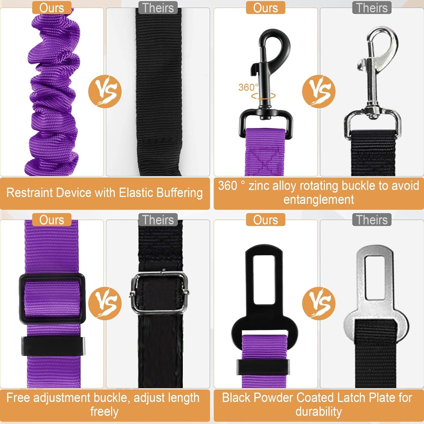 LivTee Dog Seat Belt for Car, Retractable Pet Safety Harness, Adjustable Nylon Dog Seatbelt Leash, Comfortable Dog Accessories for Vehicles (Purple-1PCS)