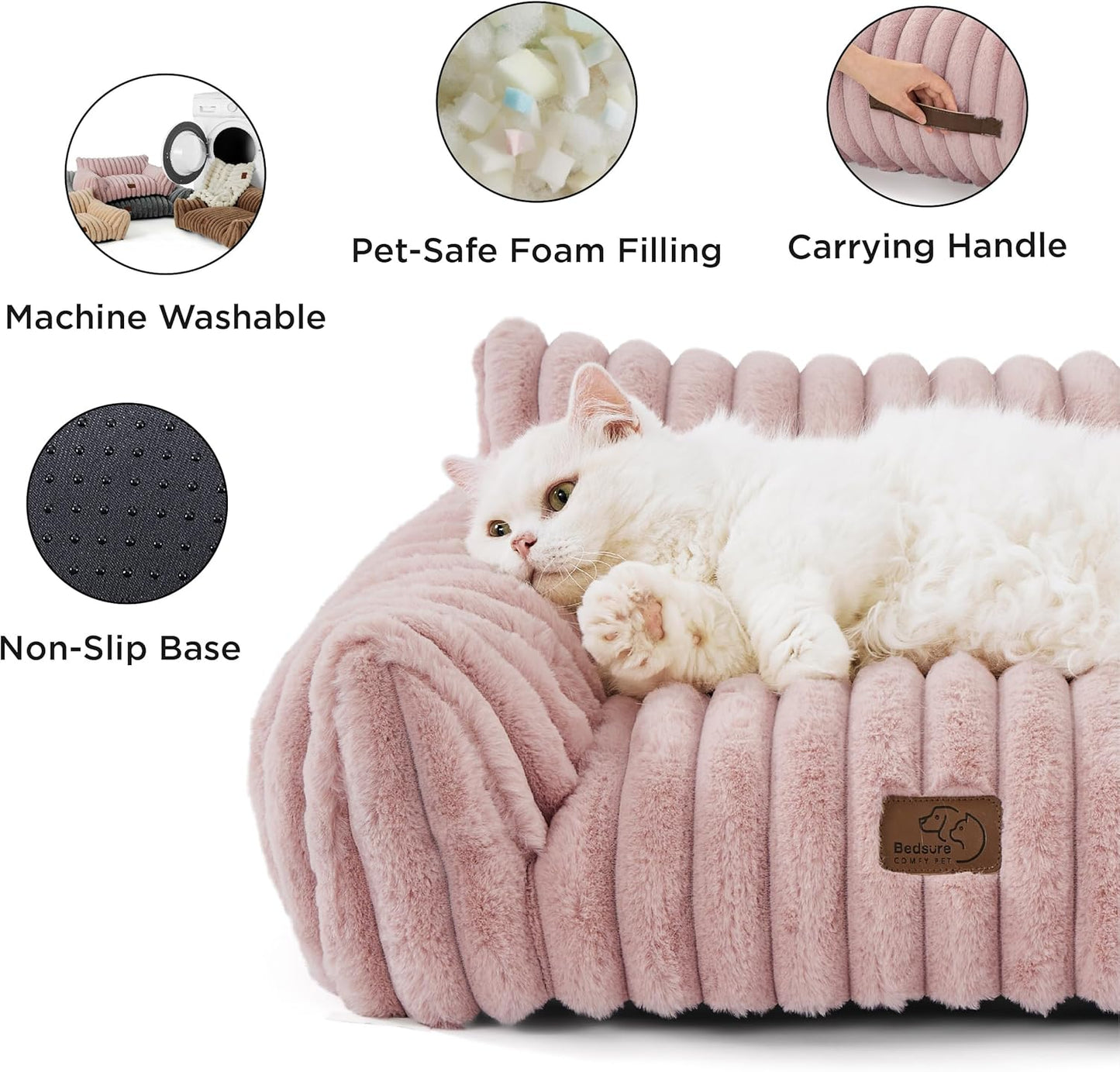 Bedsure Cute Dog Couch for Pets - Fluffy Dog Sofa with Premium Soft Corduroy Fleece, Pet Couch Bed with Washable Cover, Supportive Pet Sofa Bed for Medium Large Dogs, 36inch, Blush Pink