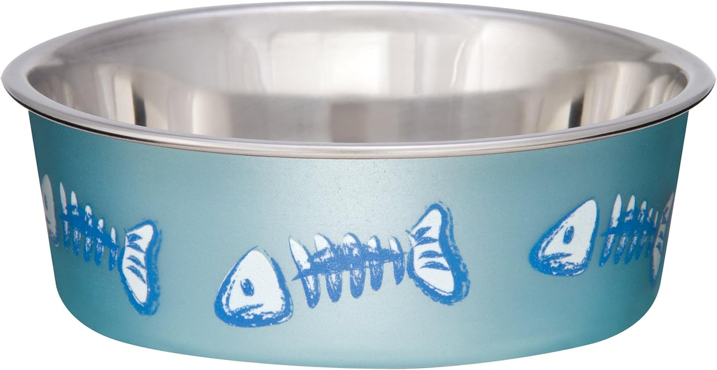 Loving Pets Bella Bowl Designer & Expressions, Cat Bowl, X-Small, Skeleton Design, Metallic Ocean Blue