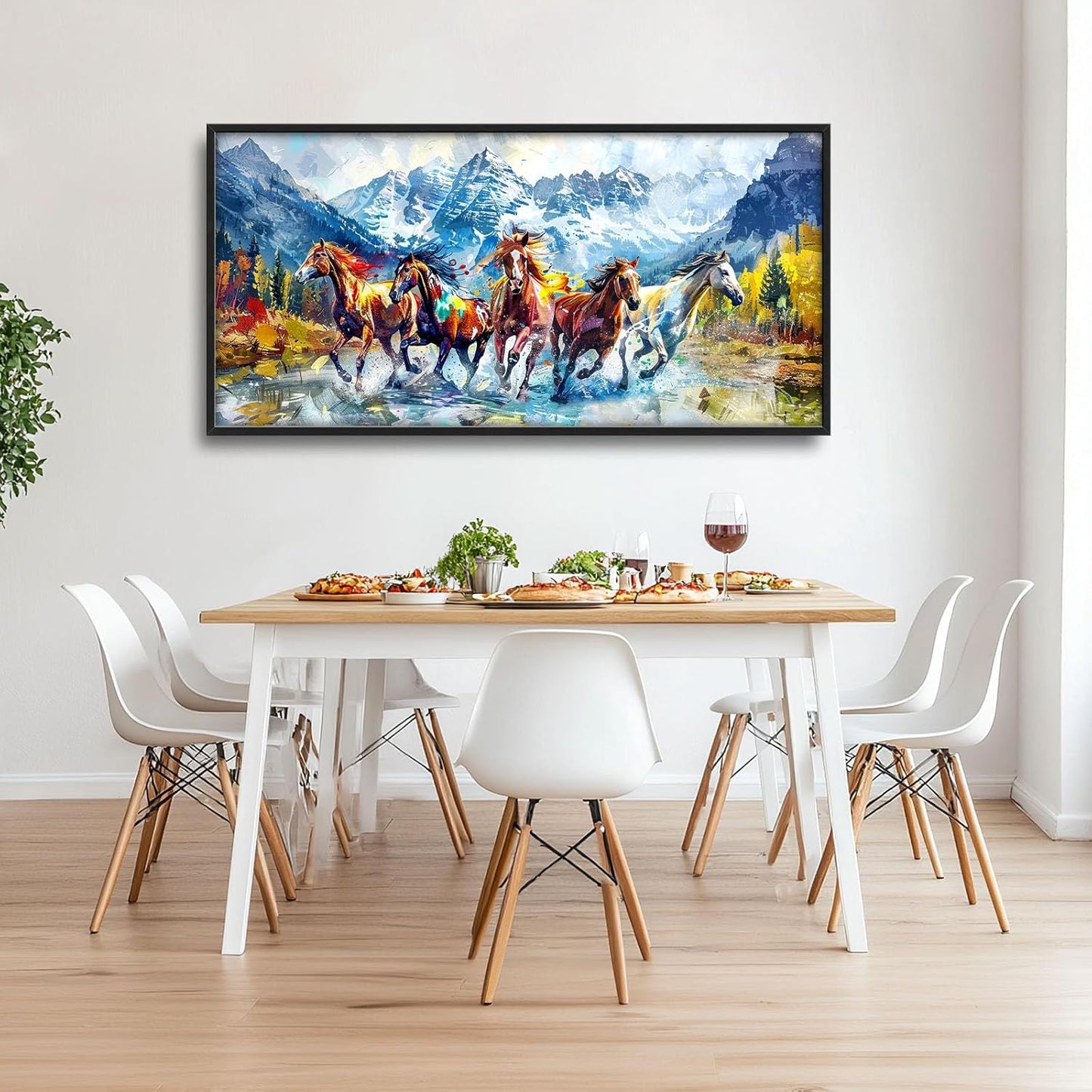 Horse Large Wall Art Running Horses Pictures Colorful Horse Mountain Landscape Wall Decor Wild Animal Nature Canvas Print Painting Artwork for Bathroom Living Room Bedroom 60L" x 30W"