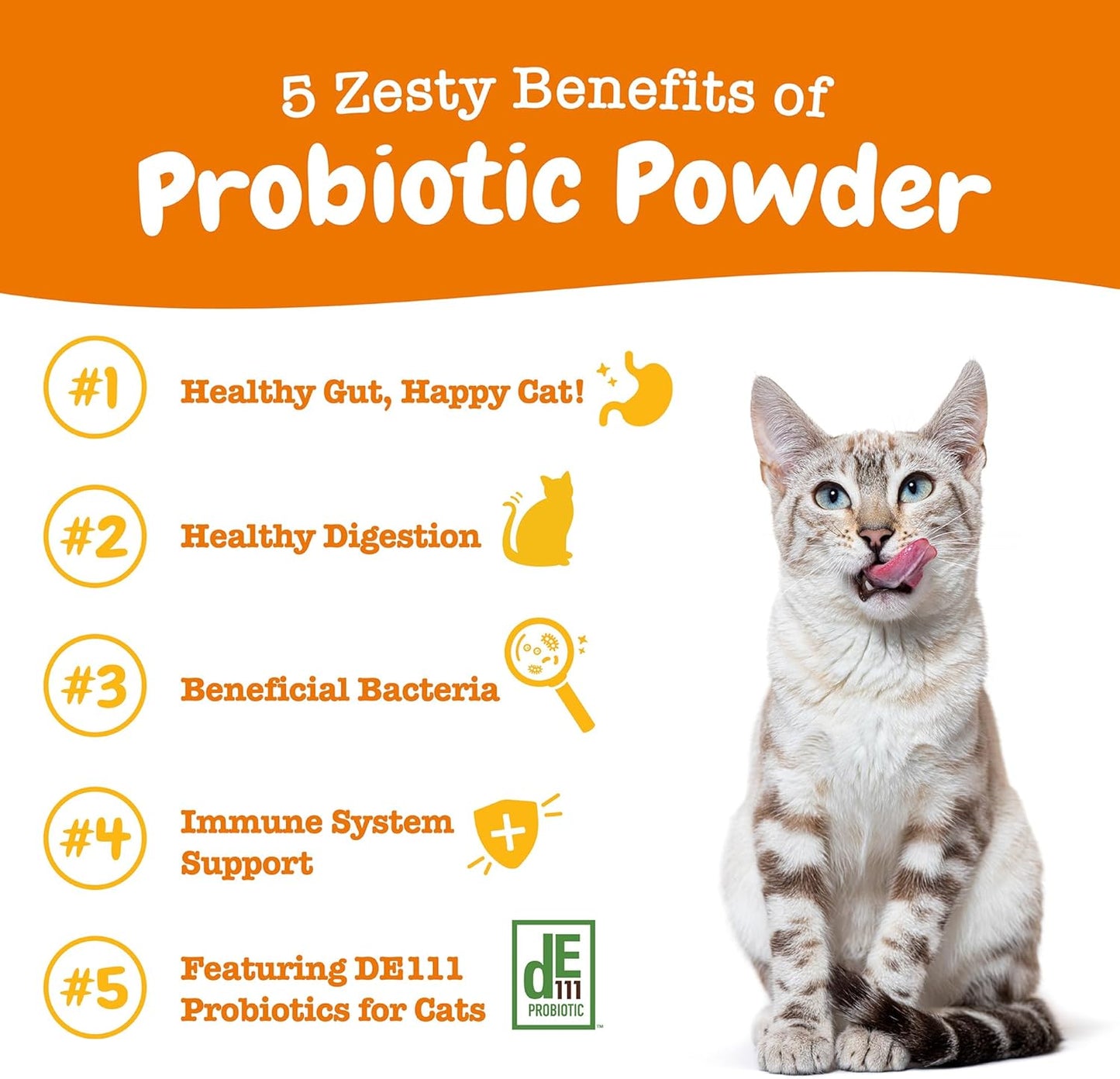 Zesty Paws Powder Probiotics for Cats - Meal Topper for Digestive, Immune System Support for Feline Biome - Premium DE111 Cat Probiotics for Digestive Health - Fiber & Yeast Extract - Pumpkin - 30 Ct