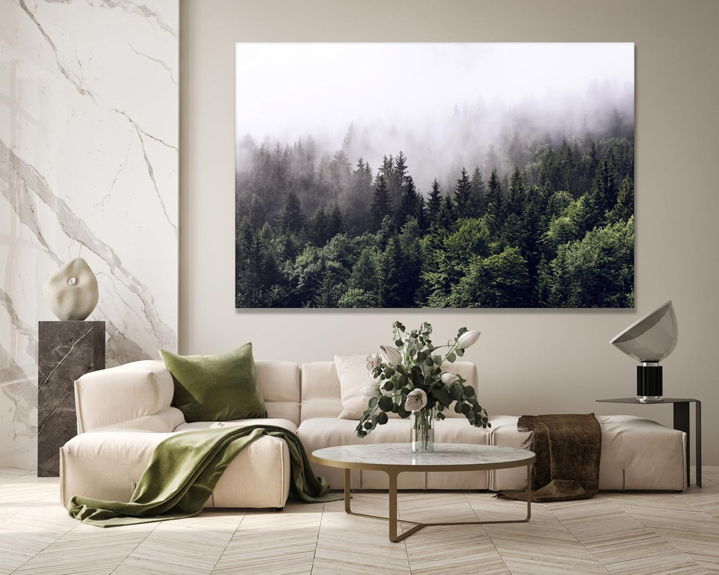 Nature Wall Art Prints - Ocean Forest Mountain Lake Canvas Landscapes - Small to Extra Large Living Room Bedroom Kitchen Bathroom Décor (Foggy Pine Forest, 35L" x 53W")
