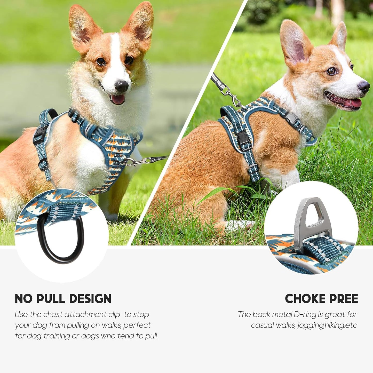 Timos Dog Harness, 3 Snap Buckles No-Pull Soft Padded Dog Vest with 2 Metal Leash Clips, Adjustable Reflective No Choke Pet Harness with Easy Control Handle for Small Dogs, Sunset Valley, S