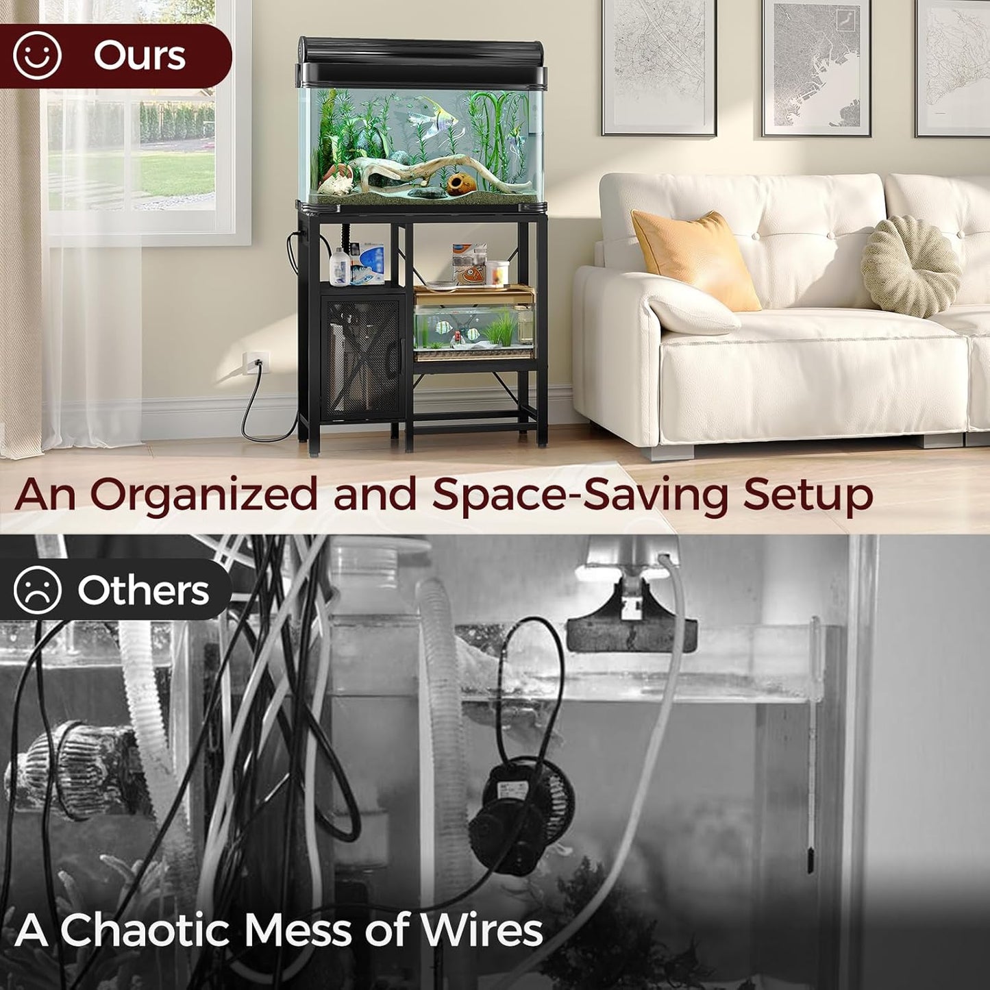 20-37 Gallon Fish Tank Stand, Aquarium Stand with Power Outlet and Storage Cabinet, Heavy Duty Tank Stand Suitable for Turtle Tank, Reptile Terrarium, for Home Office, Black FTHB40E01