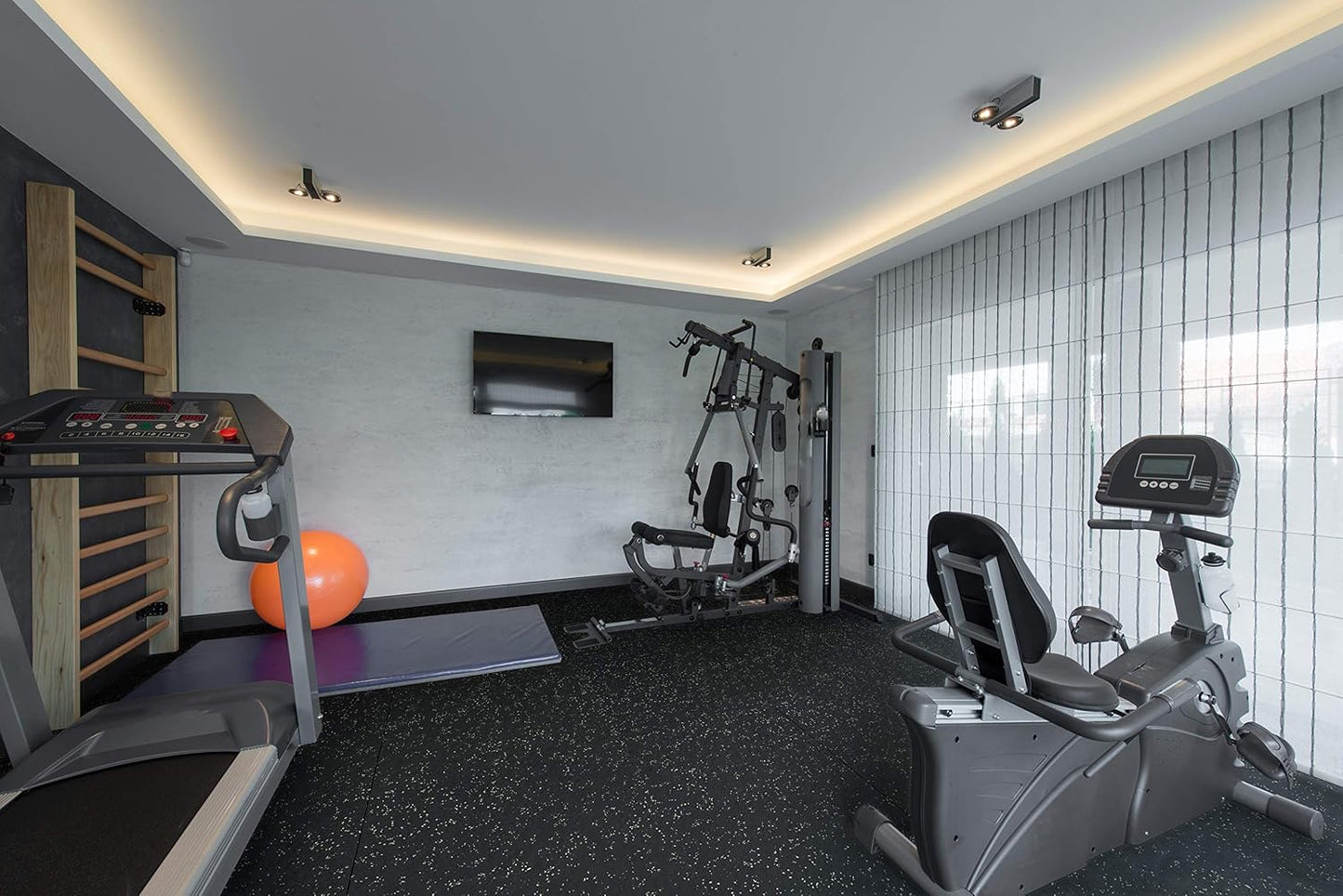 Playsafer Genaflex Rubber Gym Floor Mat, Heavy Duty Commercial Protective Gym Flooring Roll - 8mm Thick (Black, 4' X 4')