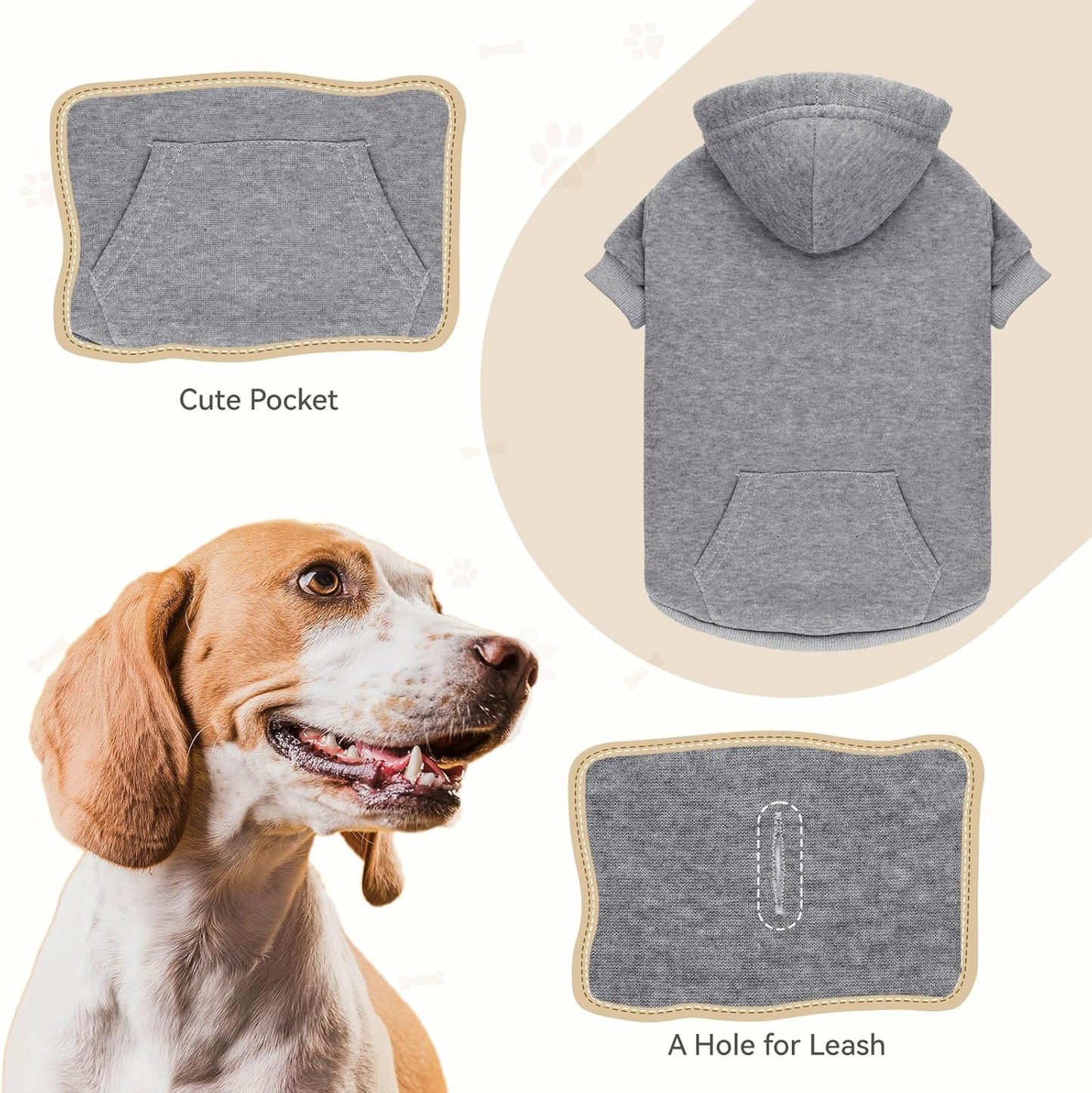 Dog Sweaters for Large Dogs Dog Hoodie Dog Sweater Solid Soft Brushed Fleece Dog Clothes Dog Hoodie Sweatshirt with Pocket(Grey-XL)