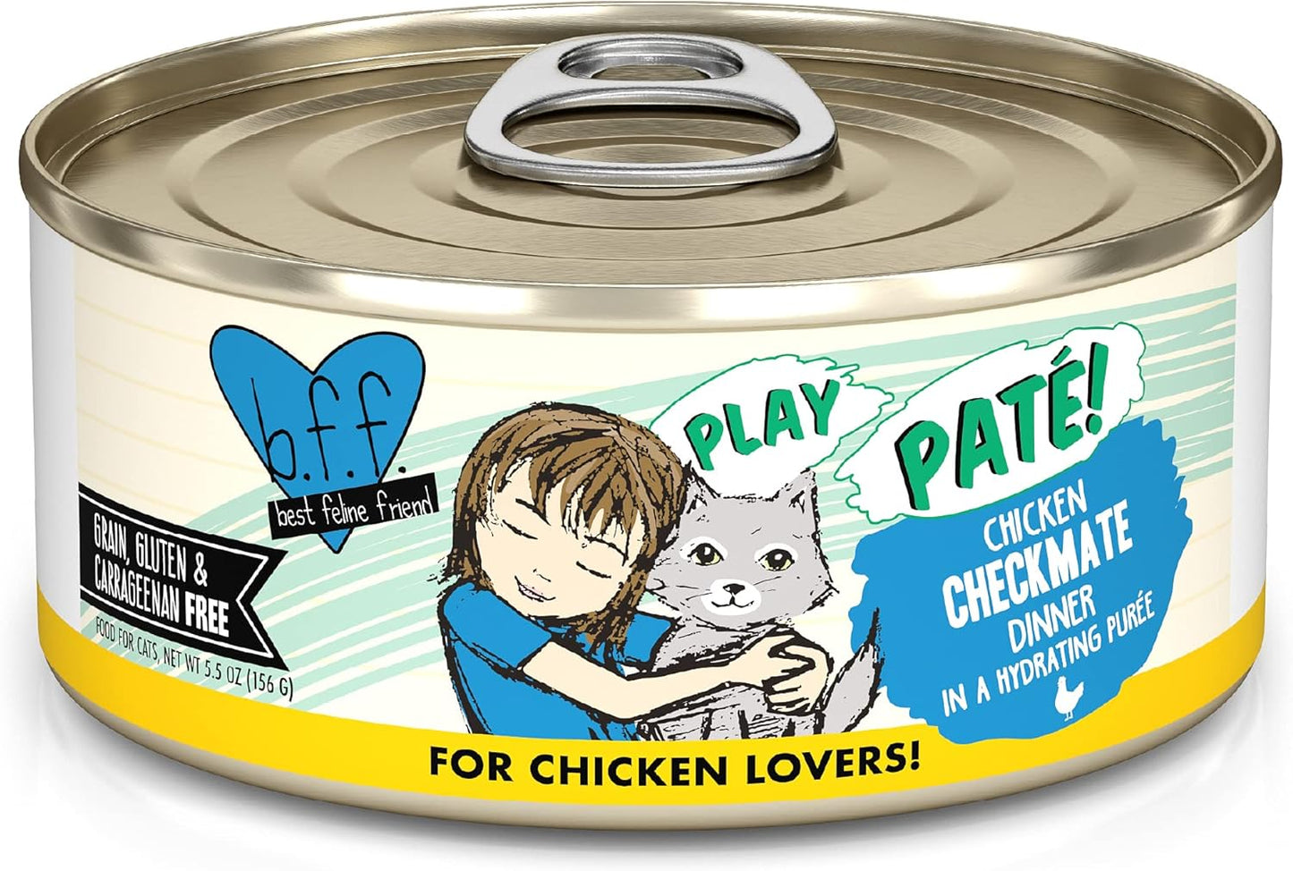 Weruva B.F.F. Play - Best Feline Friend Paté Lovers, Aw Yeah!, Chicken Checkmate with Chicken, 5.5oz Can (Pack of 8)