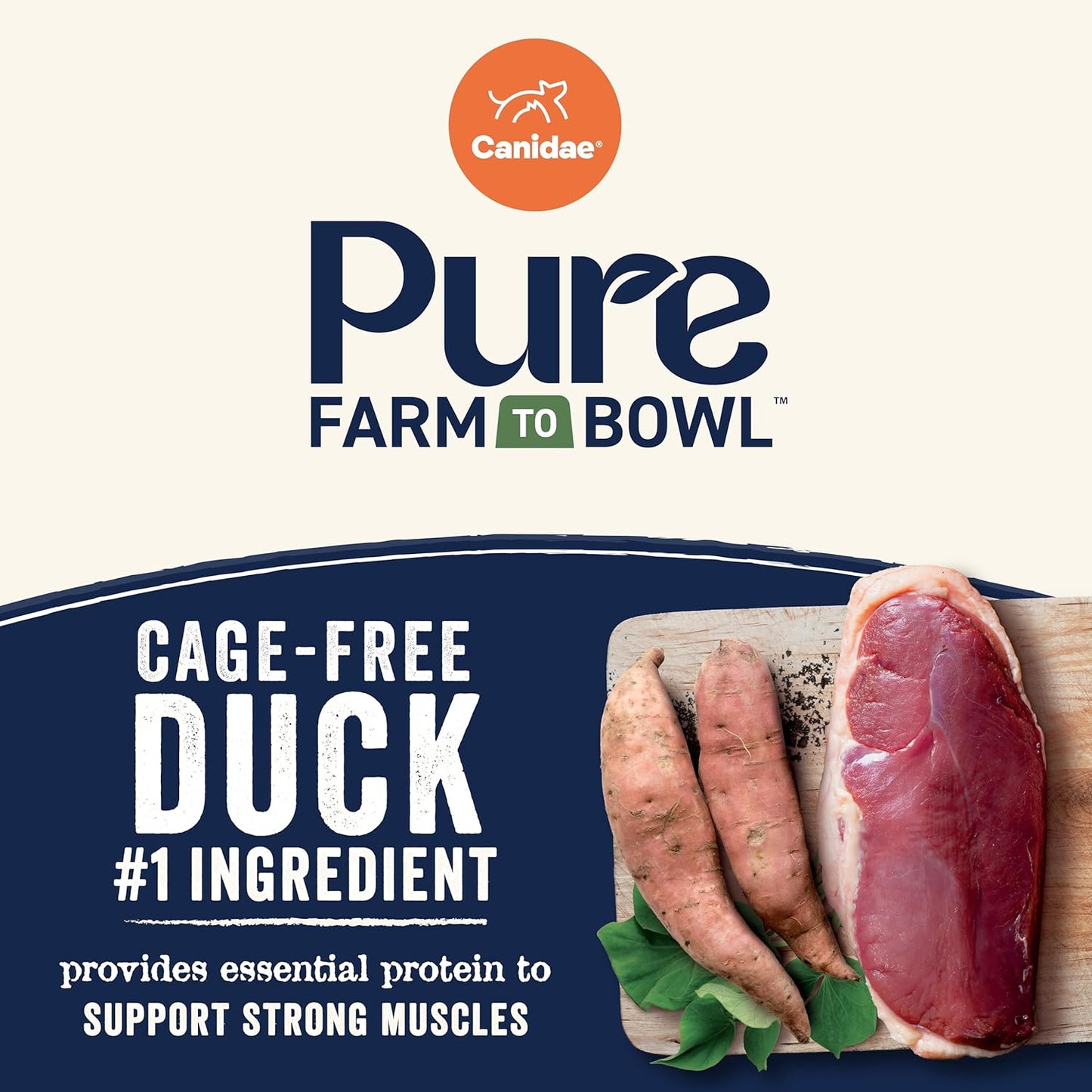 Canidae Pure Farm to Bowl Cage-free Duck & Sweet Potato, Adult, Grain-Free Dry Dog Food, 12lb