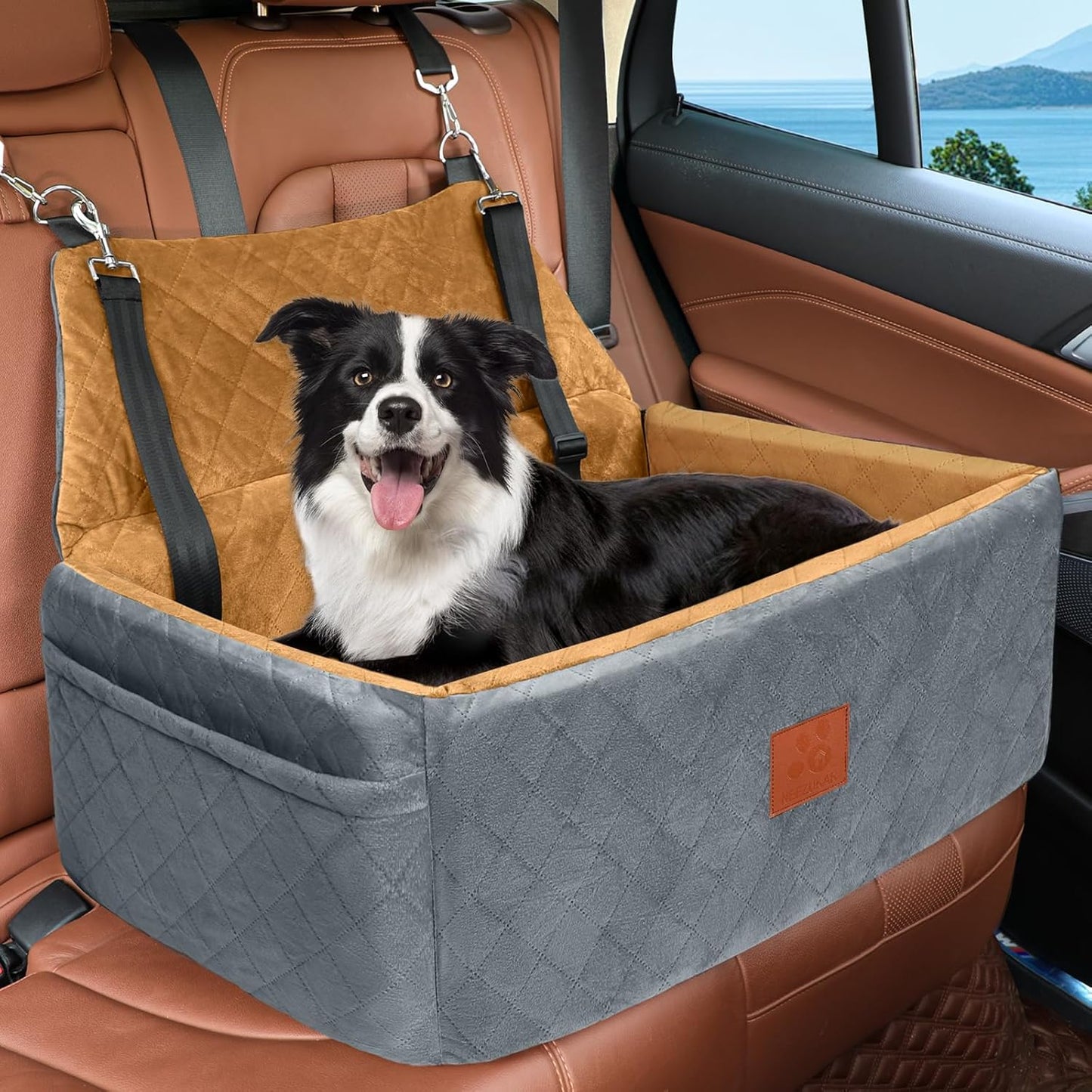 Dog Car Seat for Large Medium Dogs,Washable Pet Carseat Under 55 lbs or 2 Small Dogs,Dog Booster Seat with Thick Cushion,2 Safety Leashes
