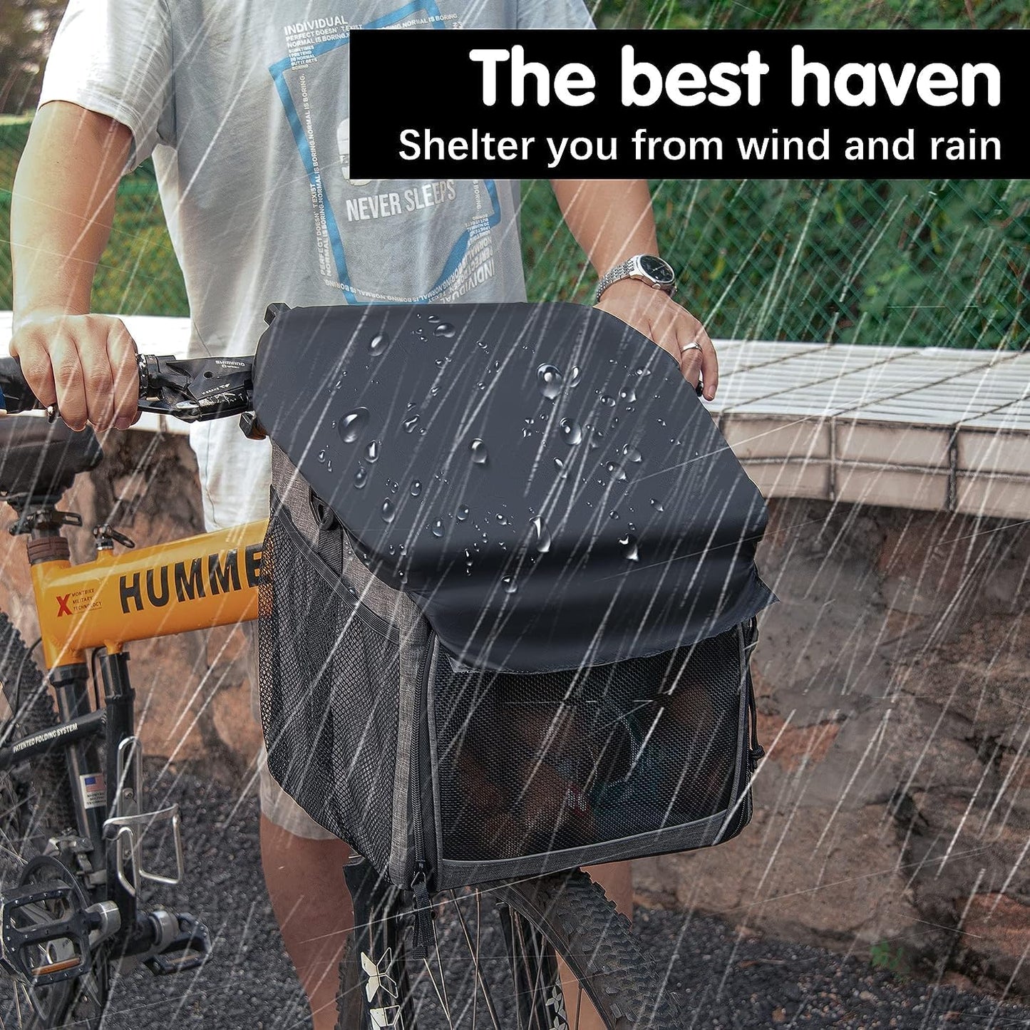 Dog Bike Basket Carrier, Pet Bicycle Front Carrier Backpack for Bike Riding Foldable Removable, Reflective Strips, 2 Side Storage Pockets, Pet Travel Bag for Cats Small Dogs