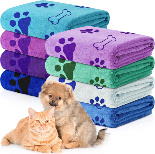 Chumia 8 Pcs Dog Towels for Drying Dogs Cats Pet Towels Bulk Puppy Microfiber Quick Drying Paw Bath Bathing Supplies Absorbent for Medium Pets(Classic Color,55 x 28 Inch)