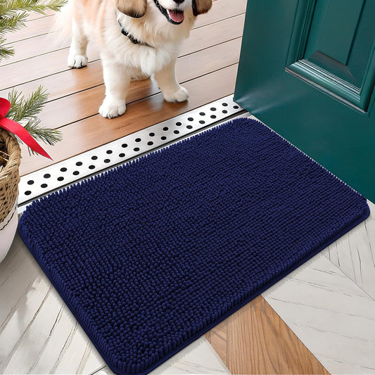 OLANLY Dog Door Mat for Muddy Paws 24x16, Absorbs Moisture and Dirt, Absorbent Non-Slip Washable Doormat, Quick Dry Chenille Mud Mat for Dogs, Entry Indoor Entryway Carpet for Inside Floor, Navy Blue