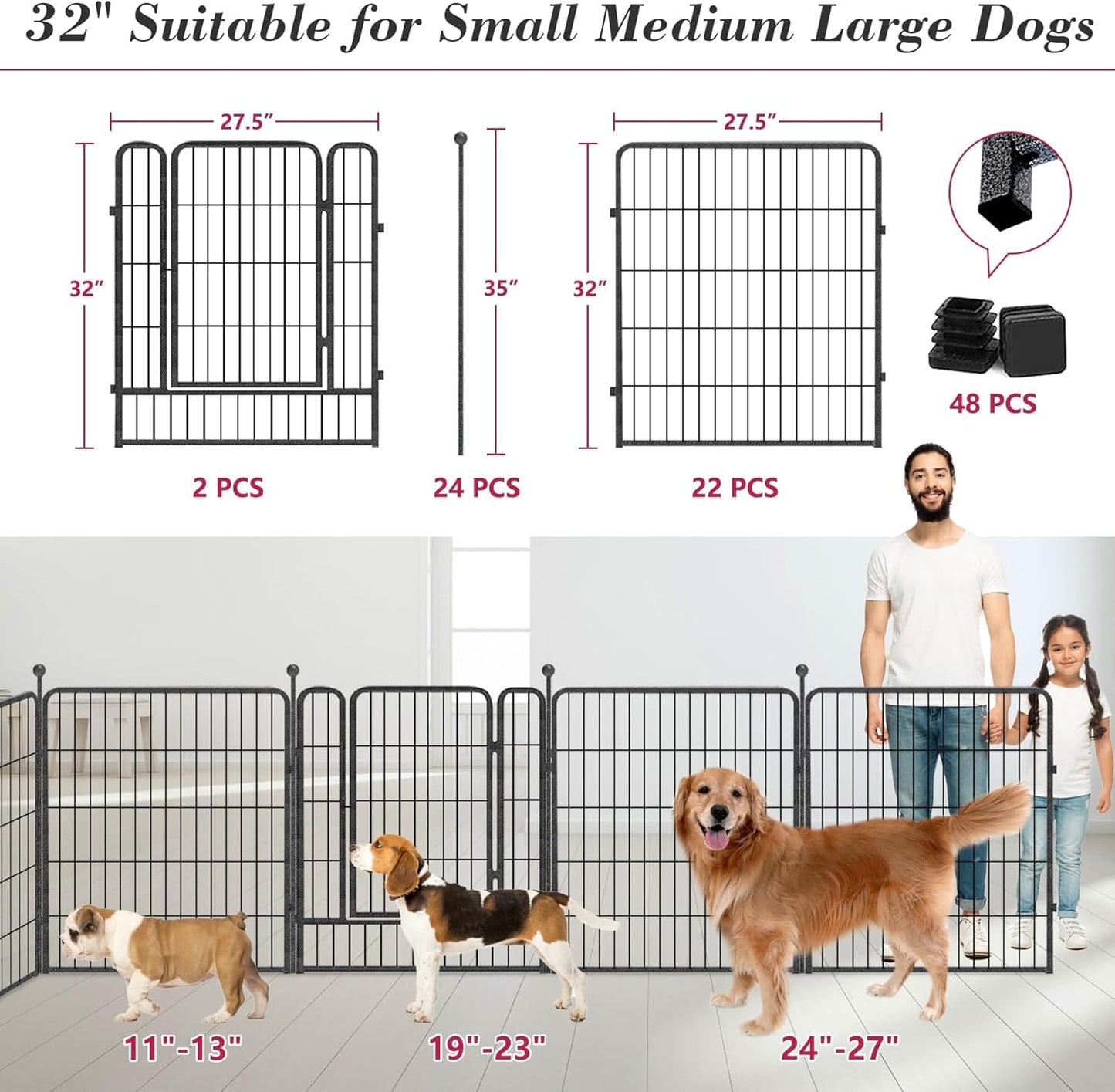 Dog Playpen 32 inch 24 Panels Indoor Outdoor Dog Pen for Medium/Small Dogs Heavy Duty Metal Dog Fence Outdoor for Yard, Puppy Playpen with Door Portable Pet Fence for RV Camping Yard