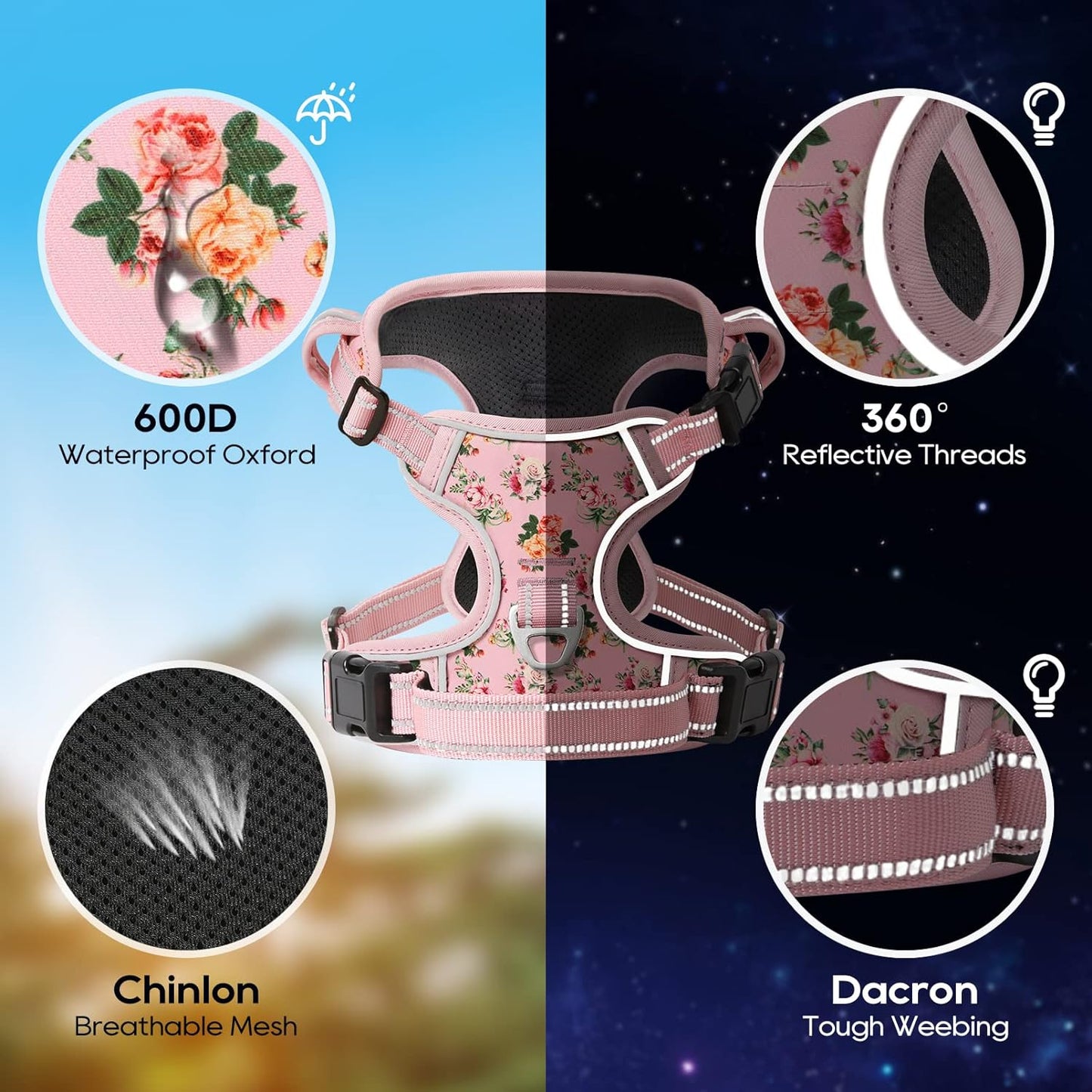 Timos Dog Harness,NO Need Go Over Dogs Head 3 Snap Buckles Pet Harness with 2 Leash Clips,Adjustable Soft Padded No-Pull,Reflective No-ChokeOxford Vest for Small Medium Large Dogs,X-Large (Pack of 1)