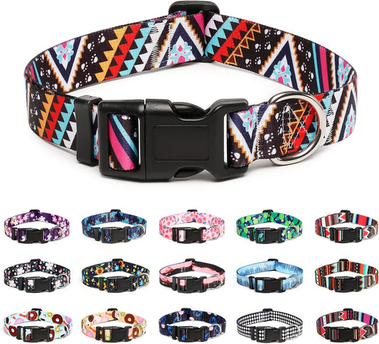 Mercano Adjustable Dog Collar - Special Design Patterns, Soft Nylon Comfortable Durable Pet Collar for Small Medium Large Dogs (M, Ethnic Pink)