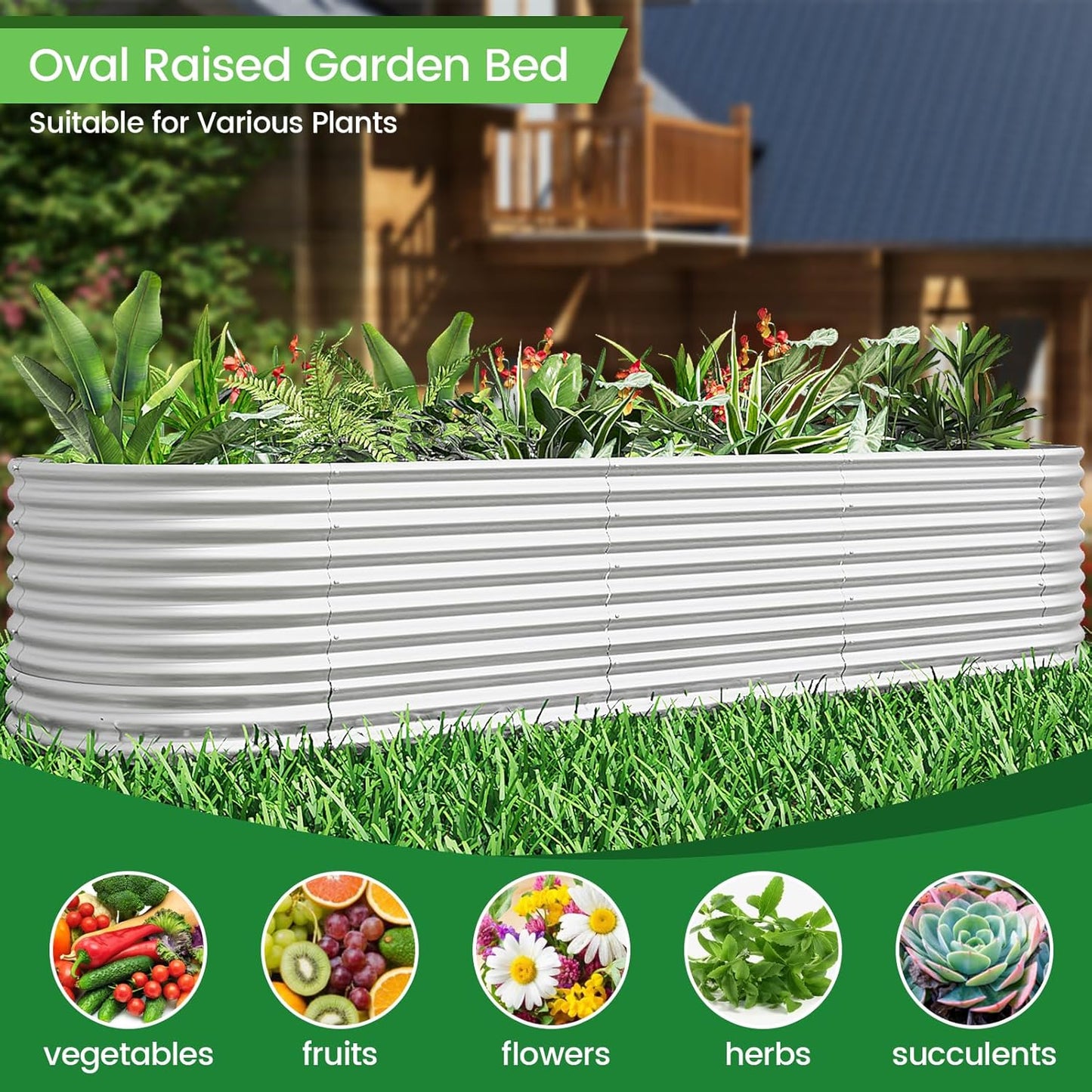 FRIZIONE 2pcs 9 in 1 Tall 8x2ft Galvanized Raised Garden Bed Outdoor,Steel Garden Bed for Vegetables,Above Ground Garden Box for Flower,Metal Raised Beds for Gardening