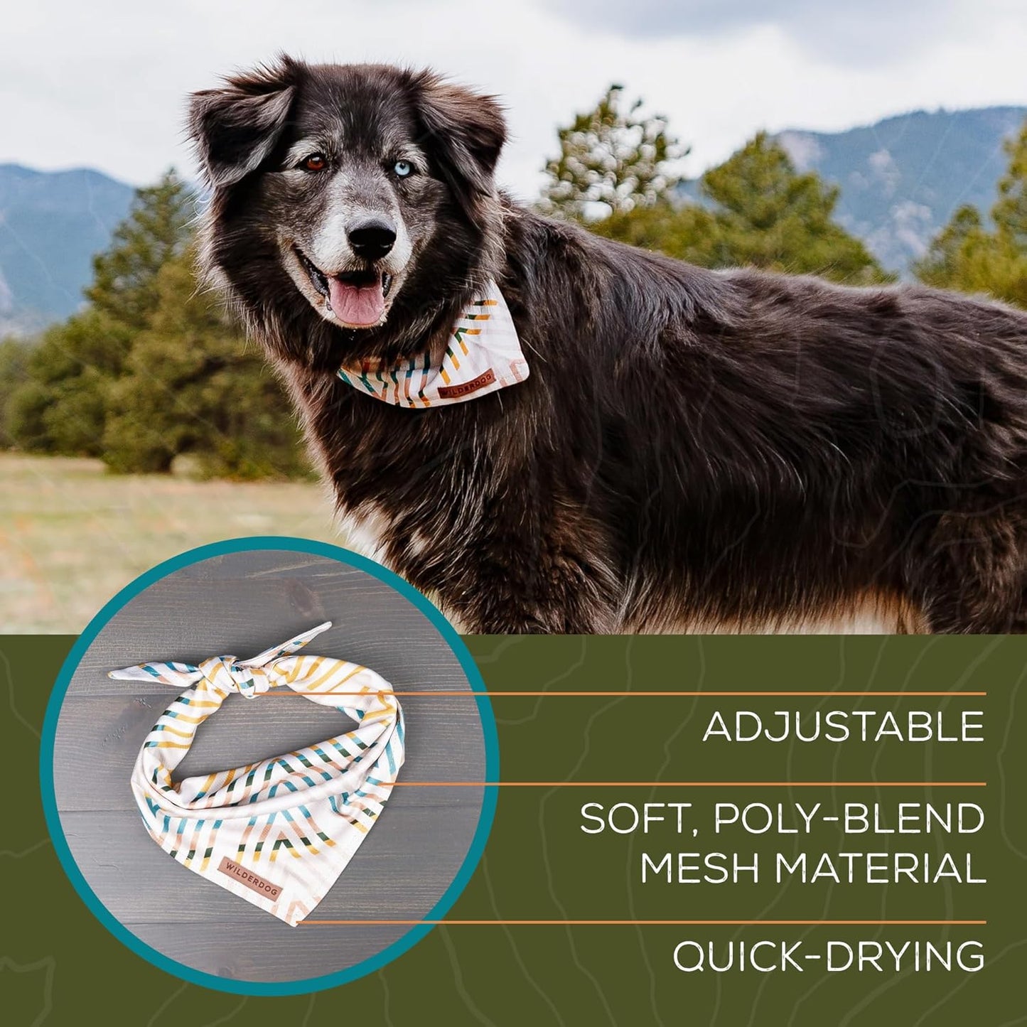 Wilderdog Dog Bandana with Lightweight Quick Drying Poly-Blend Mesh Material in Alpenglow