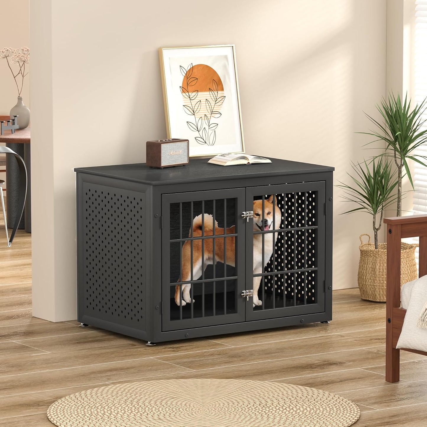 38" Heavy Duty Dog Crate Furniture for Large and Medium Dogs,Wooden Metal Kennel for High Anxiety Dogs, Chew Proof Pet Cage Indoor, Decorative Dog Kennel End Table