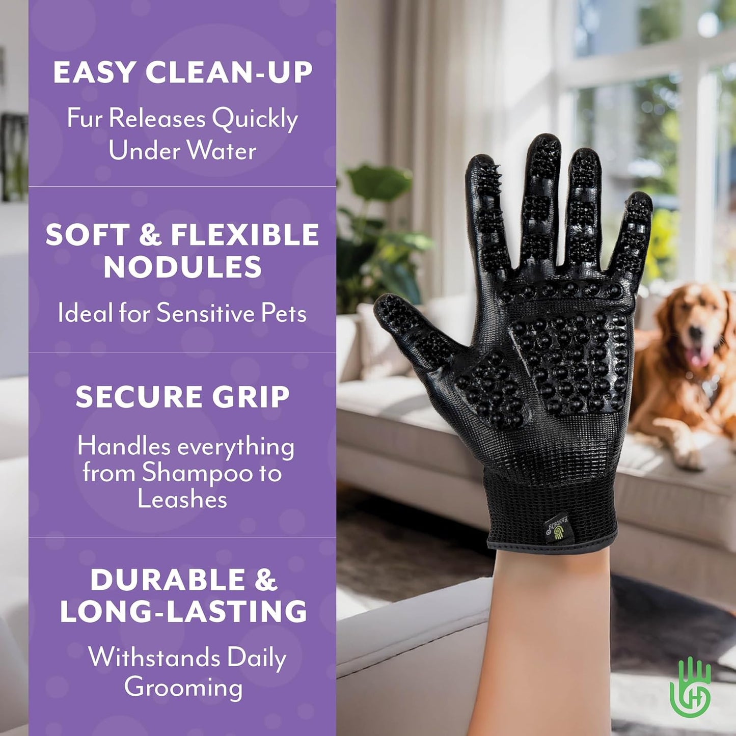 H HANDSON Pet Grooming Gloves - Patented #1 Ranked, Award Winning Shedding, Bathing, & Hair Remover Gloves - Gentle Brush for Cats, Dogs, and Horses (Red, Small)