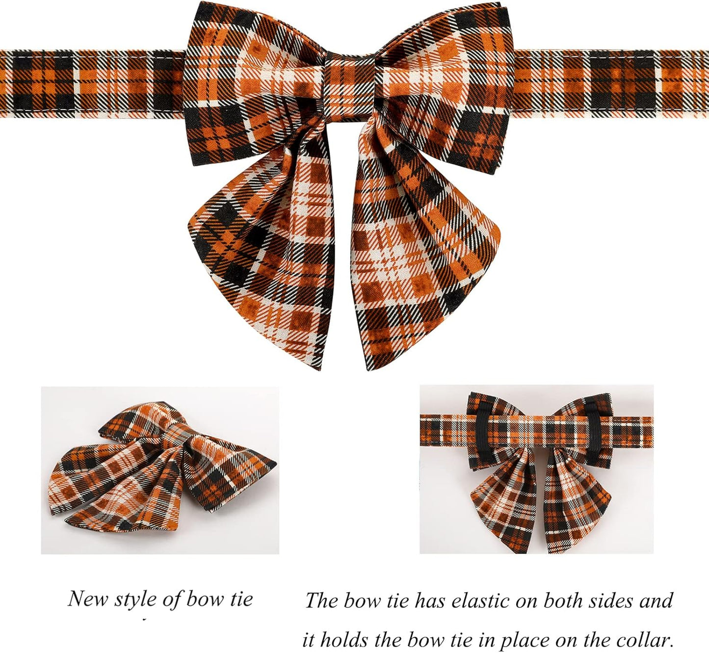 Lionet Paws Halloween Dog Collar with Bowtie - Cute Cotton Adjustable Fall Bowtie Dog Collar with Metal Buckle for Small Medium Large Dog Girl Boy Gift, XL, Neck 16-26in