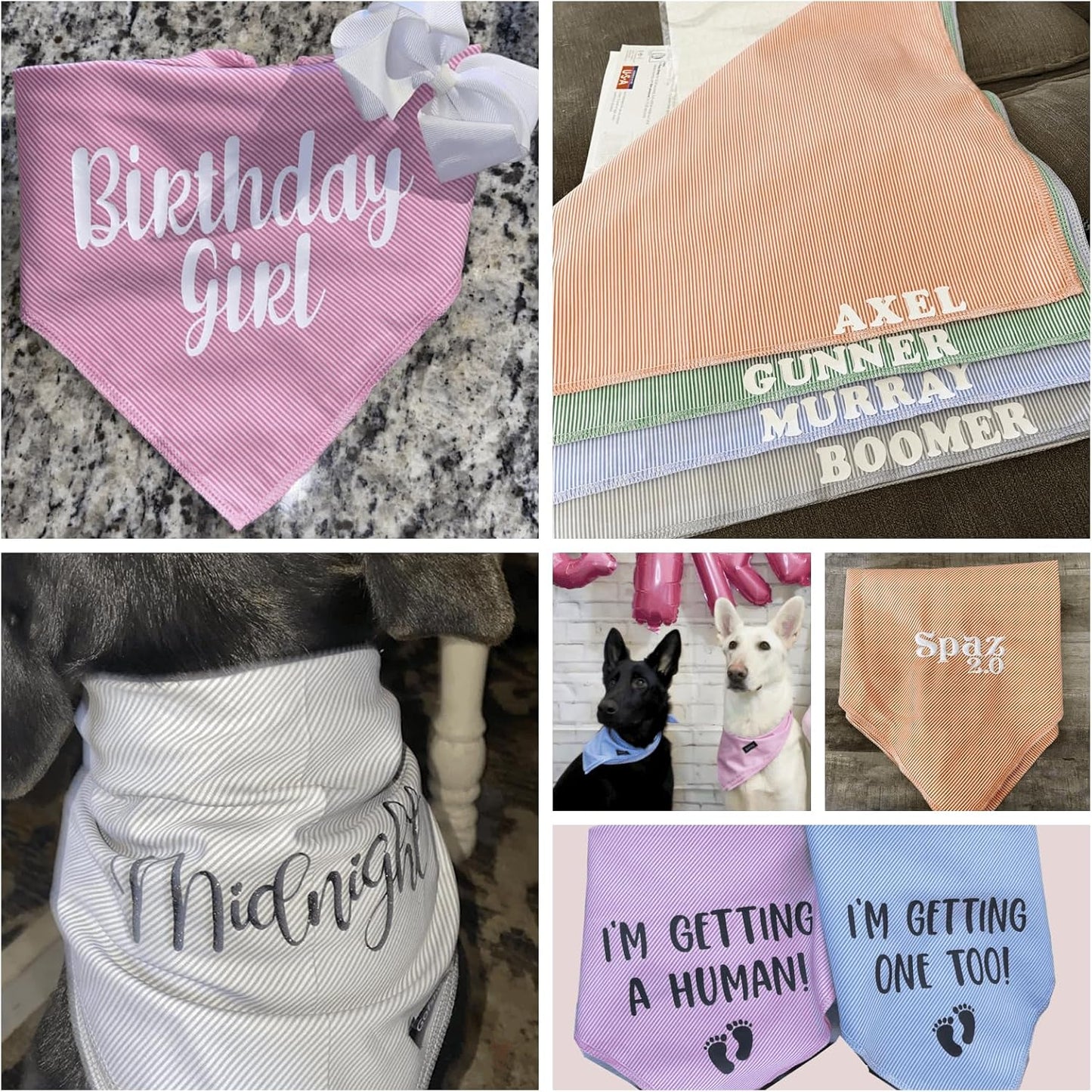 Dog Bandanas-5PCS DIY Bandanas Green Orange Pink Blue Gray Dog Scarfs Breed Bib Handkerchief for Large Medium Dogs Puppies Pets