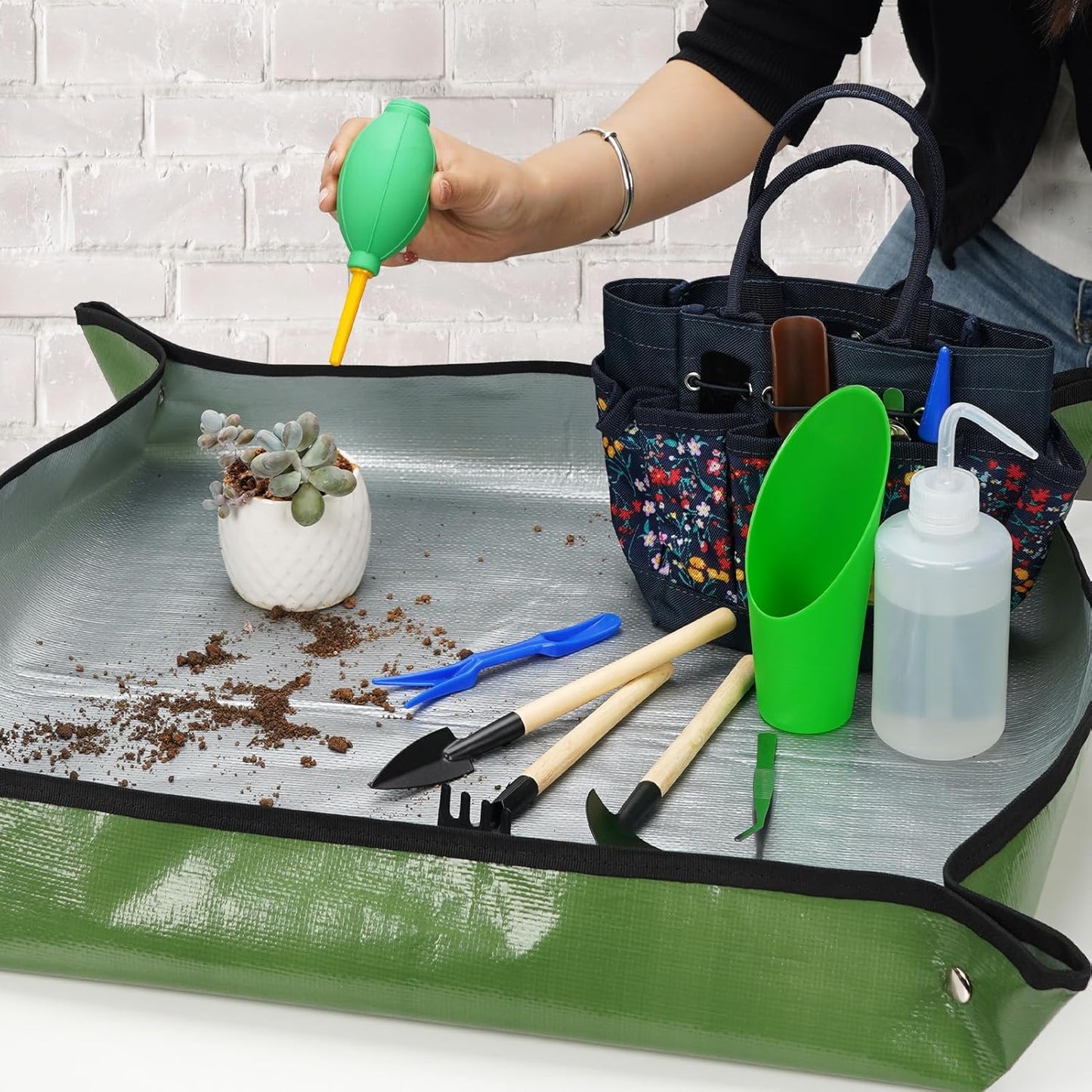 Succulent Tools Kit with Organizer Bag- 13Pcs Indoor Gardening Tools |Mini Succulent Hand Tools with Tote, Succulent Transplanting Supplies, Present for Gardeners Plant Care (Navyblue) ﻿