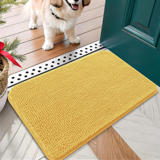 OLANLY Dog Door Mat for Muddy Paws 24x16, Absorbs Moisture and Dirt, Absorbent Non-Slip Washable Doormat, Quick Dry Chenille Mud Mat for Dogs, Entry Indoor Entryway Carpet for Inside Floor, Yellow