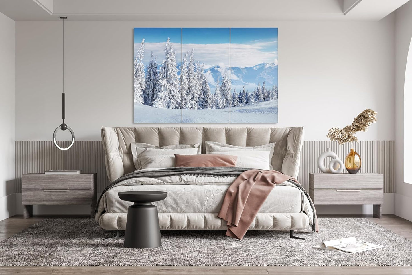 Nature Wall Art Prints - Ocean Forest Mountain Lake Canvas Landscapes - Small to Extra Large Living Room Bedroom Kitchen Bathroom Décor (Snow Covered Trees on Mountain, 39L" x 59W" - 3 Panels)