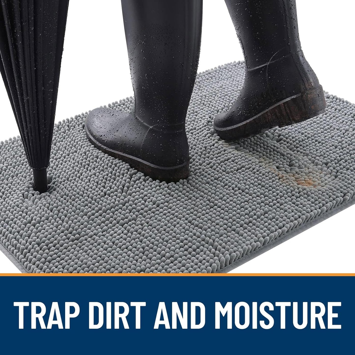 OLANLY Dog Door Mat for Muddy Paws 54x24, Absorbs Moisture and Dirt, Absorbent Non-Slip Washable Doormat, Quick Dry Chenille Mud Mat for Dogs, Entry Indoor Entryway Carpet for Inside Floor, Grey