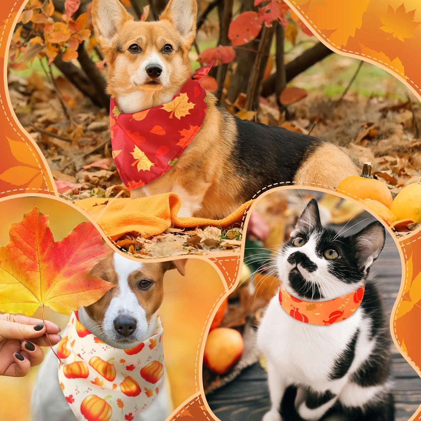 Chunful 30 Pcs Thanksgiving Fall Bandanas for Dogs Autumn Dog Bandanas with Maple Leaves Pumpkin Patterns Soft Bibs Triangle Doggie Scarf for Small Medium Large Pet Costume 25.6 x 17.7 x 17.7 Inch
