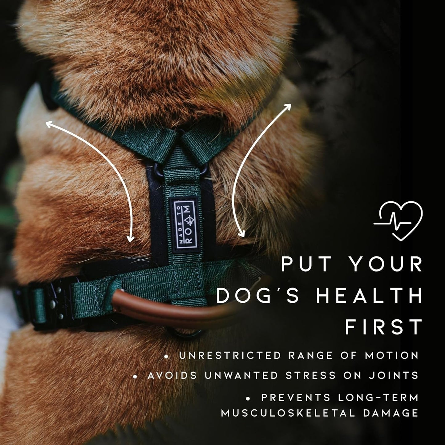 MADE TO ROAM Premium Explorer Harness - Y-Shaped Dog Harness with Adjustable Durable Nylon, Soft Padding, Metal Buckles and Leather Handle for Small, Medium, Large Dogs (Vermont Weekends, Size 7)