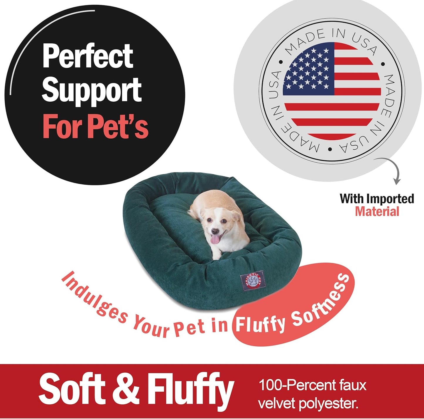 Majestic Pet 32 Inch Micro Velvet Calming Dog Bed Washable 32x23x7 (inch) – Cozy Soft Round Donut Dog Bed with Spine for Head Support - Pet Bed Medium – Marine
