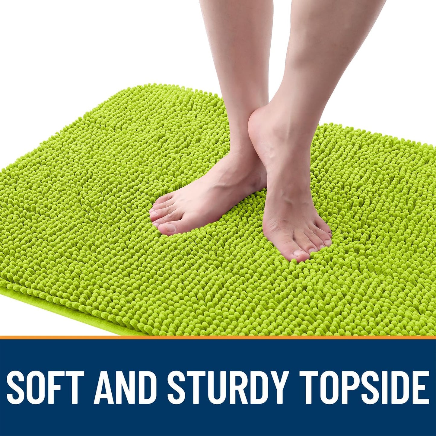 OLANLY Dog Door Mat for Muddy Paws 44x24, Absorbs Moisture and Dirt, Absorbent Non-Slip Washable Doormat, Quick Dry Chenille Mud Mat, Entry Indoor Entryway Carpet for Inside Floor, Bright Green