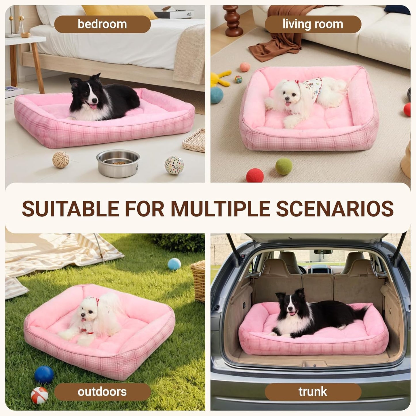 MIHIKK Rectangle Dog Beds for Small Medium Dogs & Cats, Orthopedic Sleeping Pet Bed for Couch with Durable Puppy Cuddler and Anti-Slip Bottom Machine Washable 25 * 21 Inch (Pink)