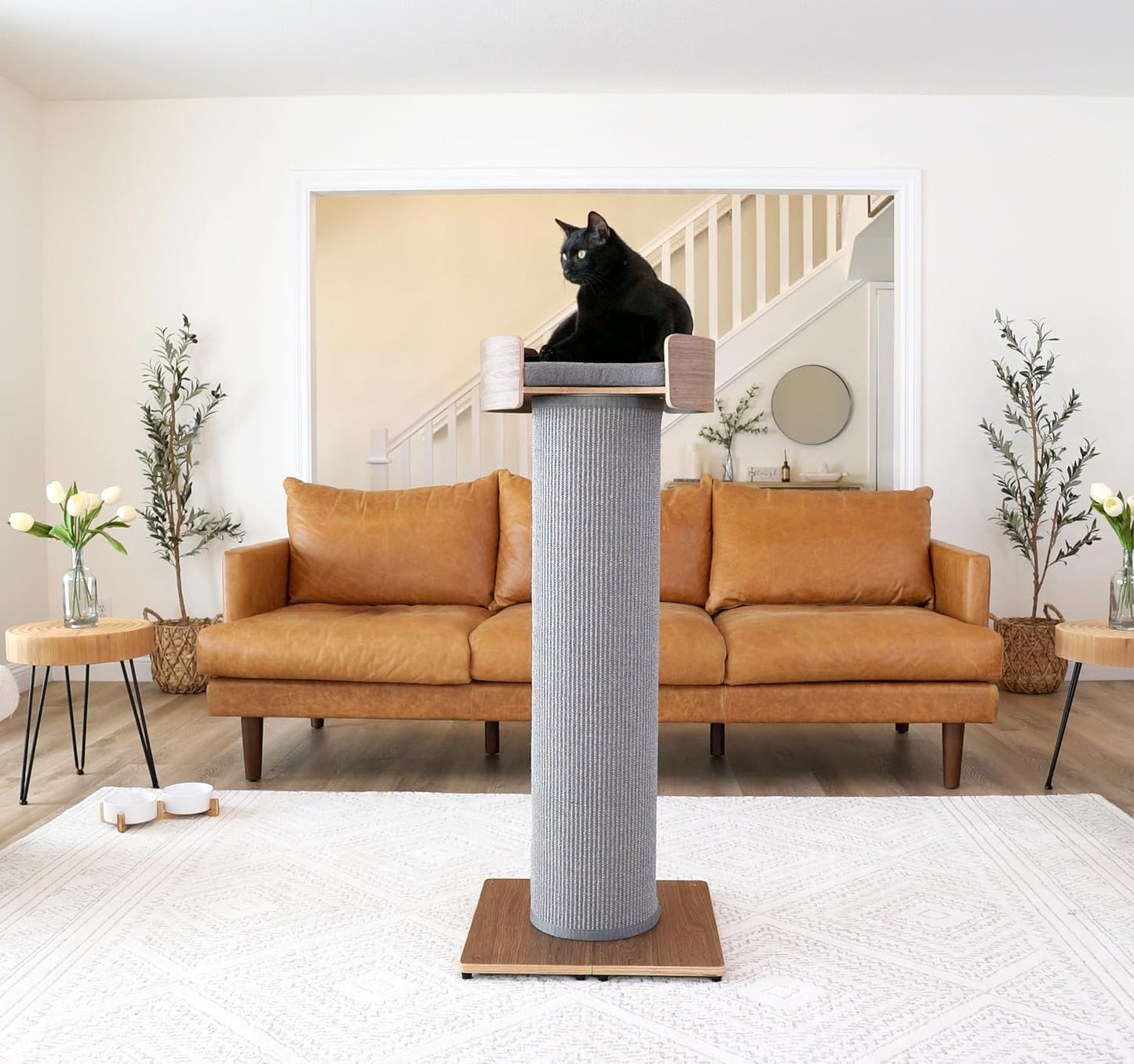 ONE FAST CAT - Giant Scratching Tower w/Perch - 44.5" Height with Replaceable Sisal and Removable Bed - Walnut