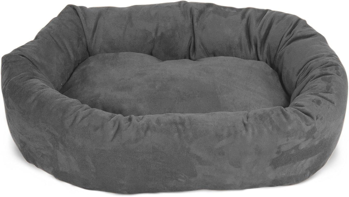 Majestic Pet 40 Inch Suede Calming Dog Bed Washable 40x29x9 (Inch) – Cozy Soft Round Donut Dog Bed with Spine Support for Dogs to Rest Their Head - Pet Bed Large – Gray