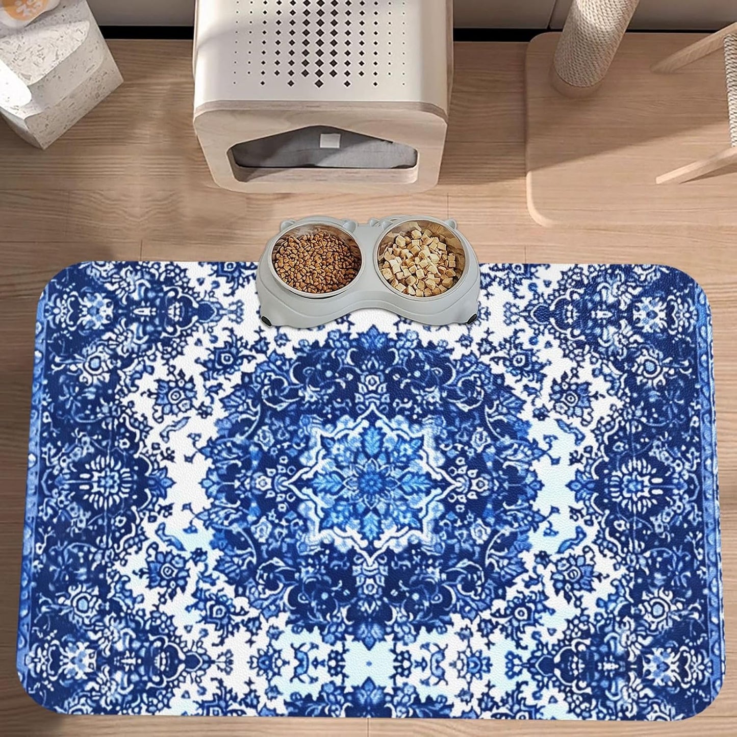 Persian Carpet Style Dog Food Mat Absorbent Bowl Mats No Stains Quick Dry Waterproof Pet Cat Placemats for Food and Water, 30x45cm