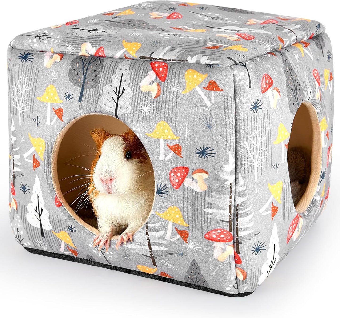 Bienbee Guinea Pig Hideout, Washable Guinea Pigs House Cozy Guinea Pigs Bed for Small Pet Bunny/Rabbit/Hamster/Chinchilla Guinea Pig Accessories Mushroom