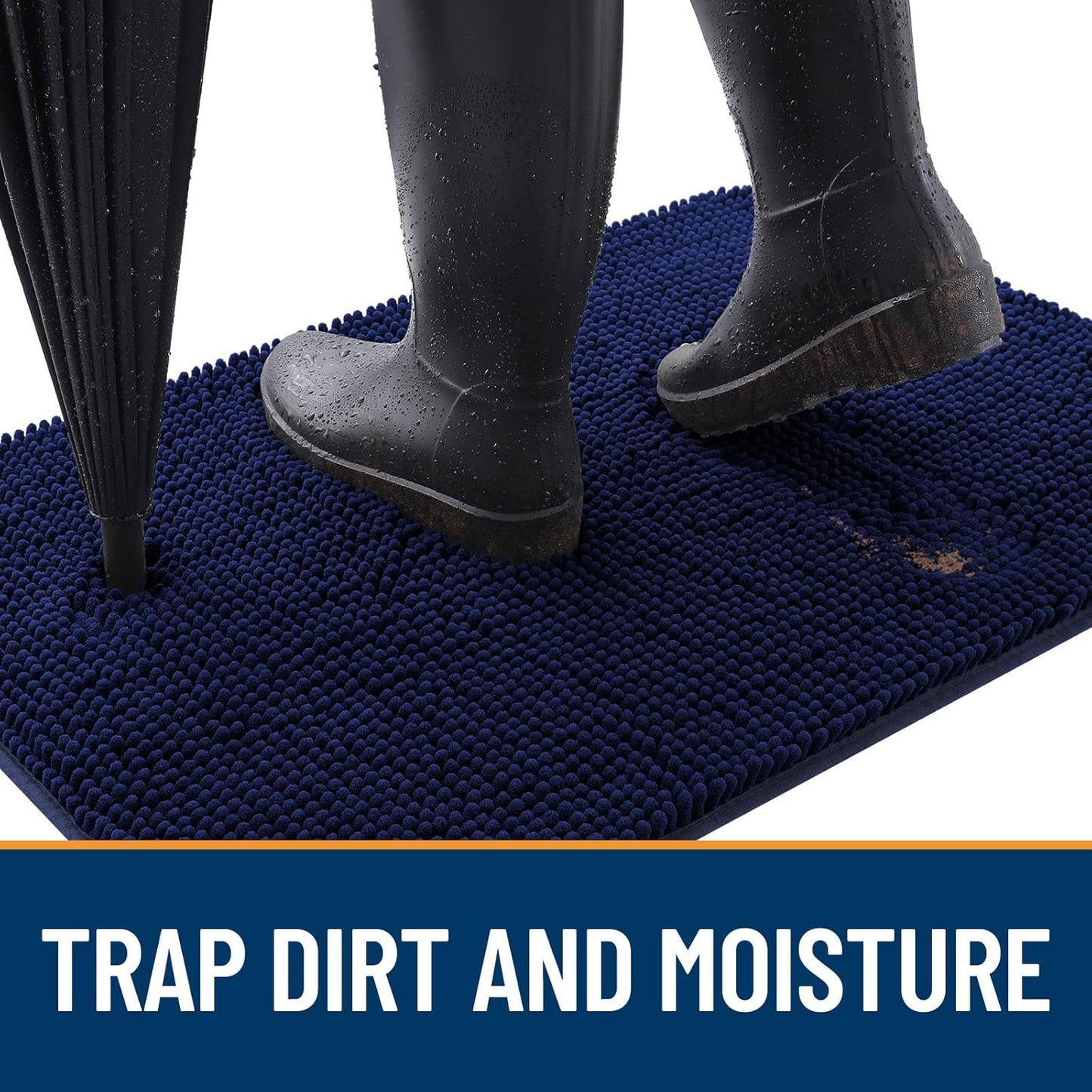 OLANLY Dog Door Mat for Muddy Paws 59x32, Absorbs Moisture and Dirt, Absorbent Non-Slip Washable Doormat, Quick Dry Chenille Mud Mat for Dogs, Entry Indoor Entryway Carpet for Inside Floor, Navy Blue