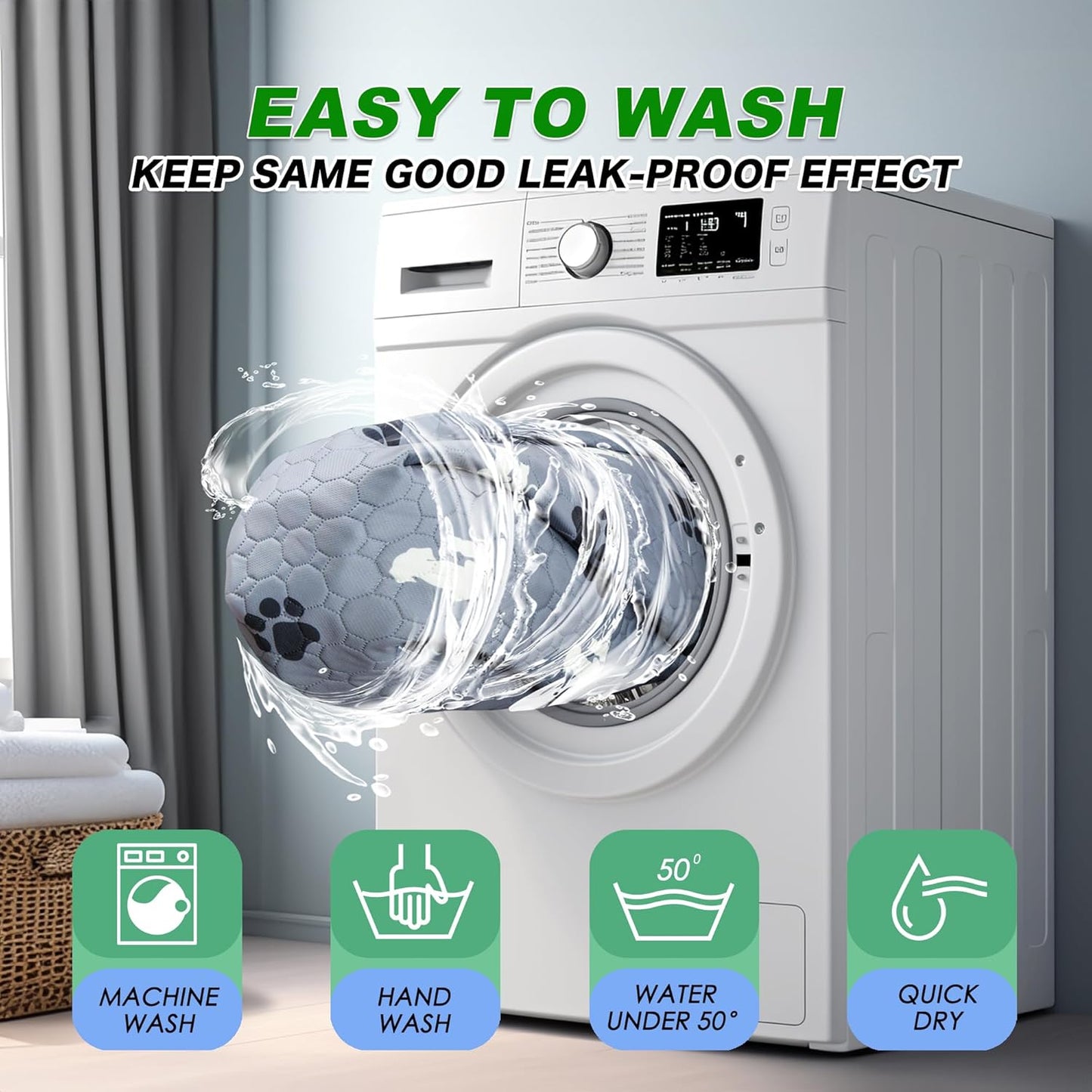 Washable Pee Pads for Dogs, 4 Pack Absorbent Reusable Training Dog Pads Pet Puppy Pads, Non-Slip Potty Pads for Whelping, Playpen, Crate, Bed, Grey 18"x24"