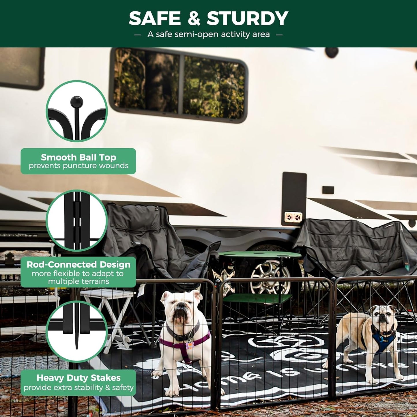 FXW Rollick Unleashed Dog Playpen for Indoor, Yard, RV Camping, 24 inch 16 Panels for Small and Puppy Dogs, Black│Patented