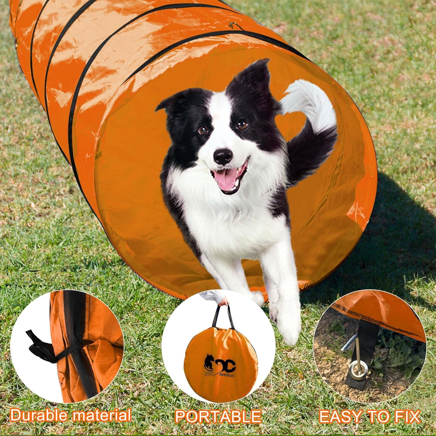 Dog Agility Tunnel, Dog Agility Equipment, Dog Agility Training with Carry Bag (Orange)