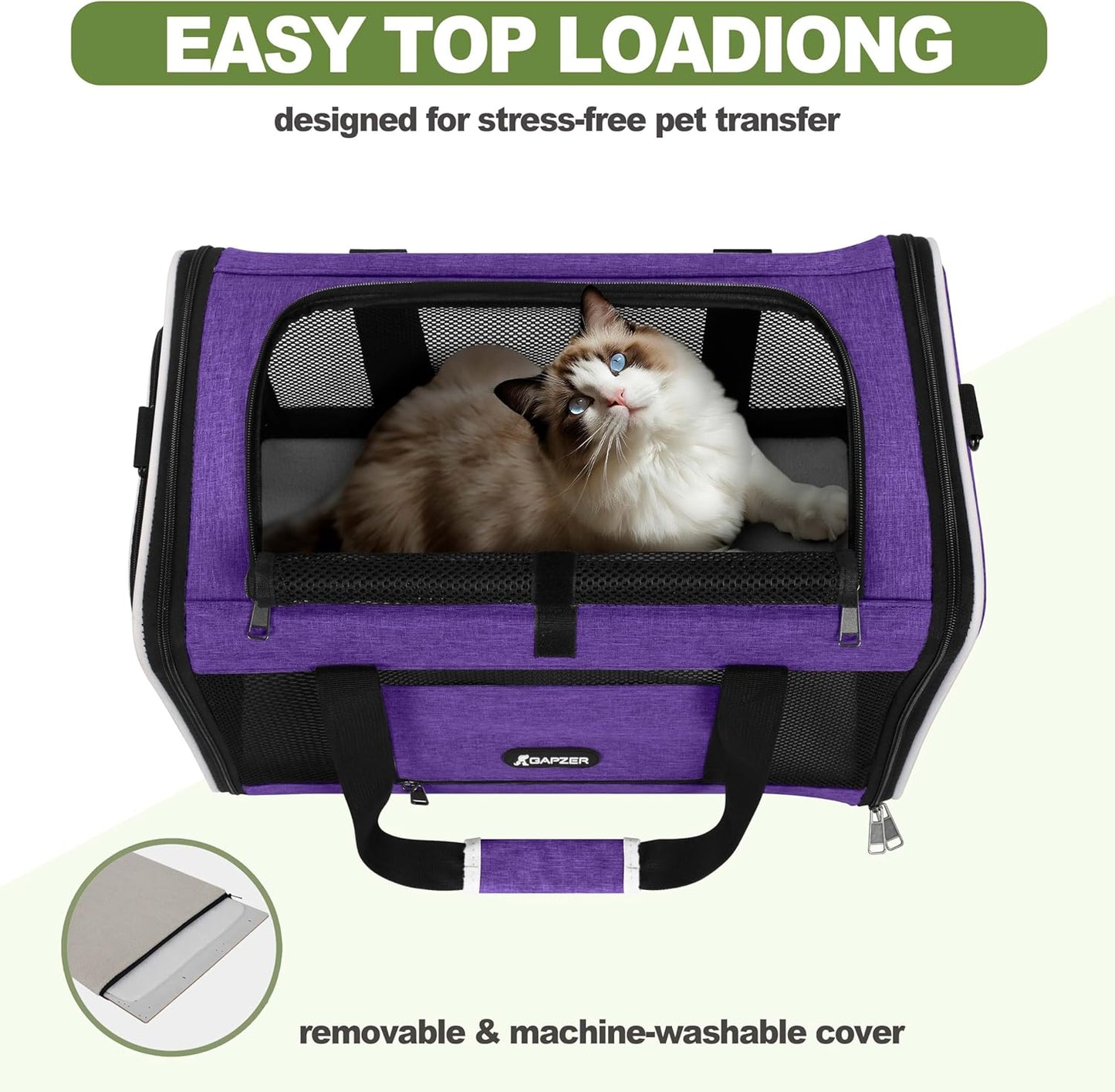 Per Carrier for Cat 18x11x11 Inch FAA Complaint, Kitten Taxi Top Load Soft Cloth Bag, Small Animal Portable in Cabin Crate Shih Tzu Dog Kennel Carry Case, 4-Sided-Ventilated Kitty Purse Purple